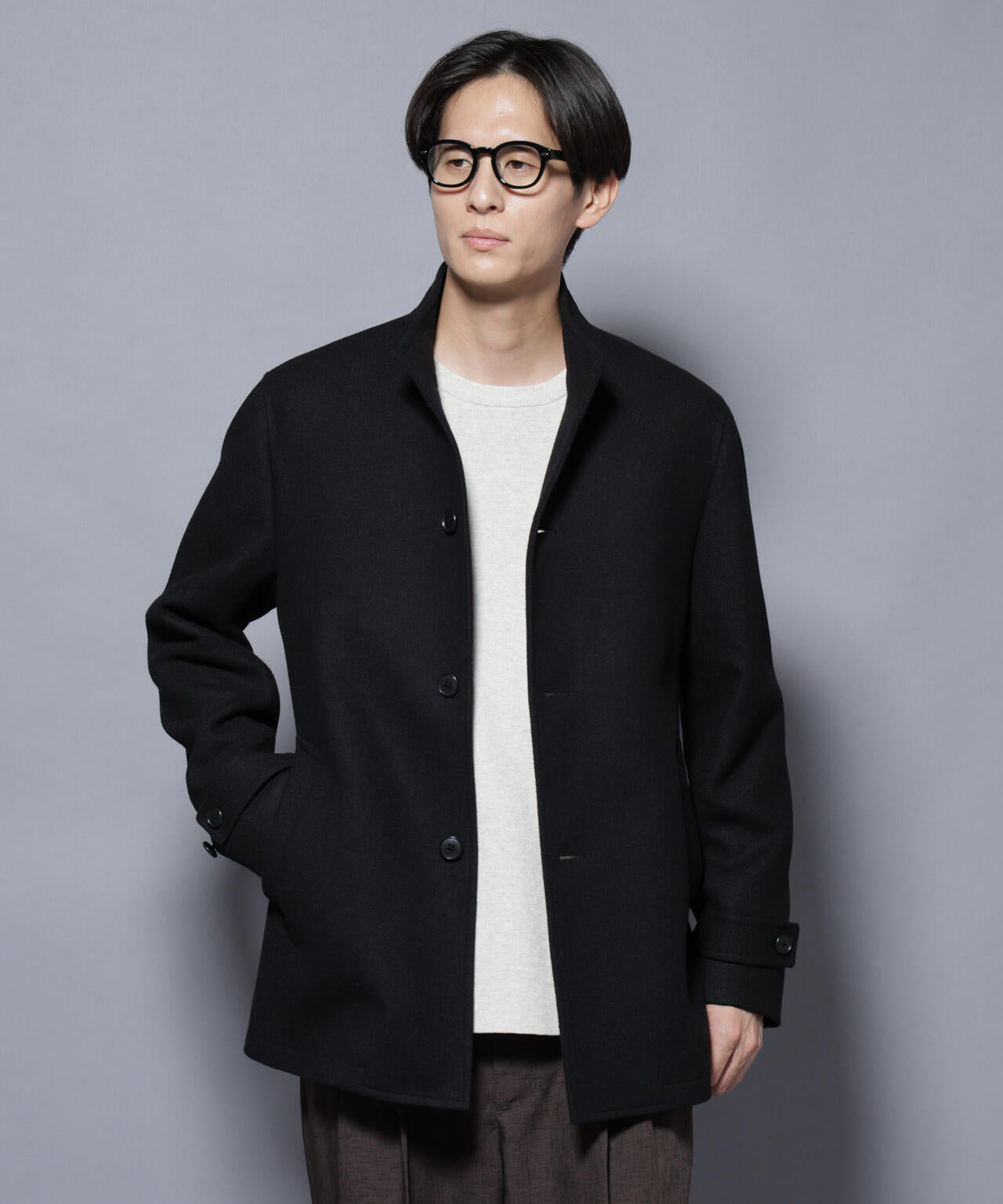 ウール/Nメルトンスタンドカラーコート