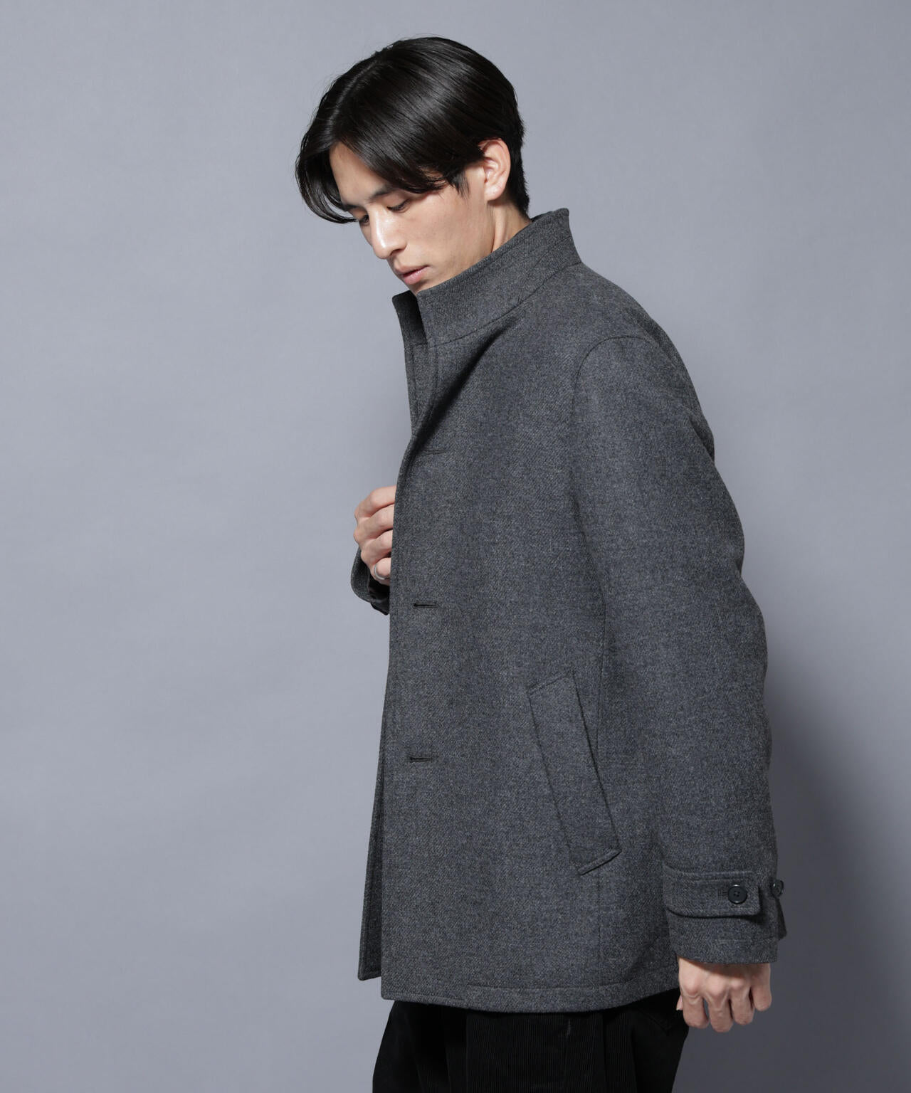 ウール/Nメルトンスタンドカラーコート