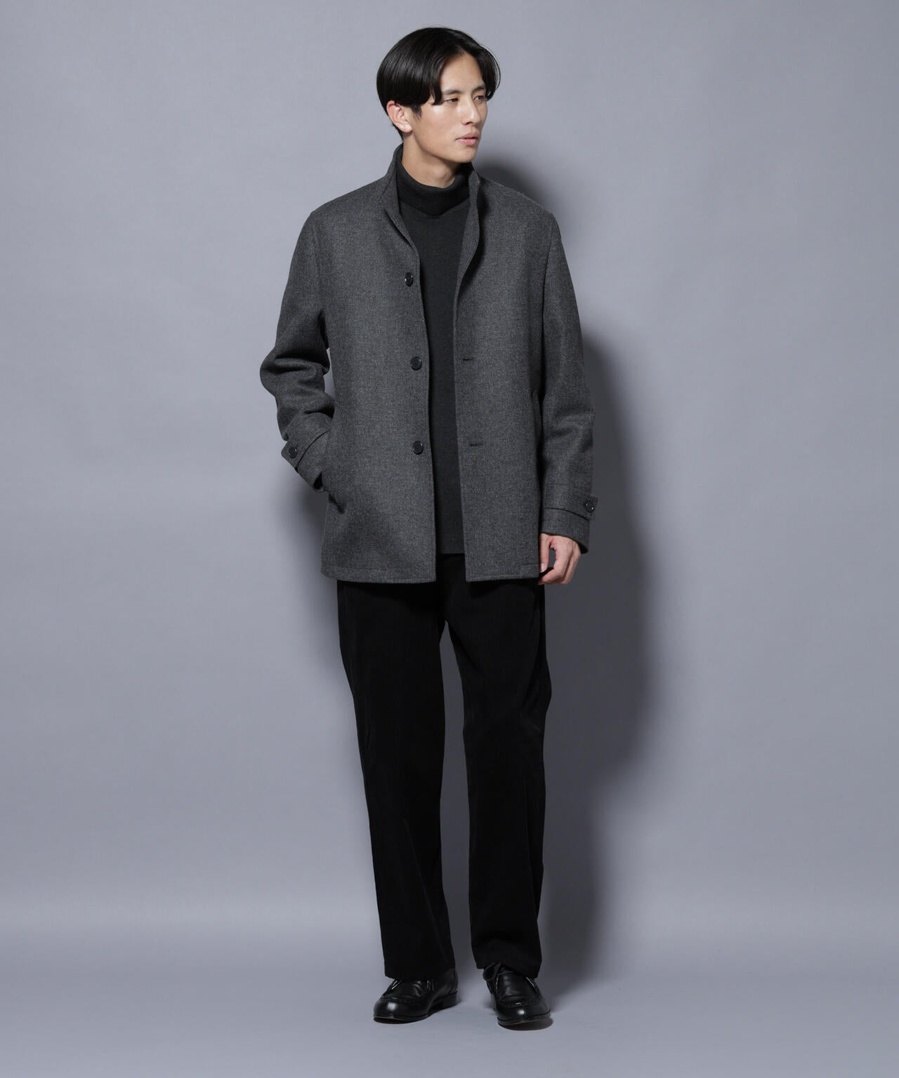 ウール/Nメルトンスタンドカラーコート