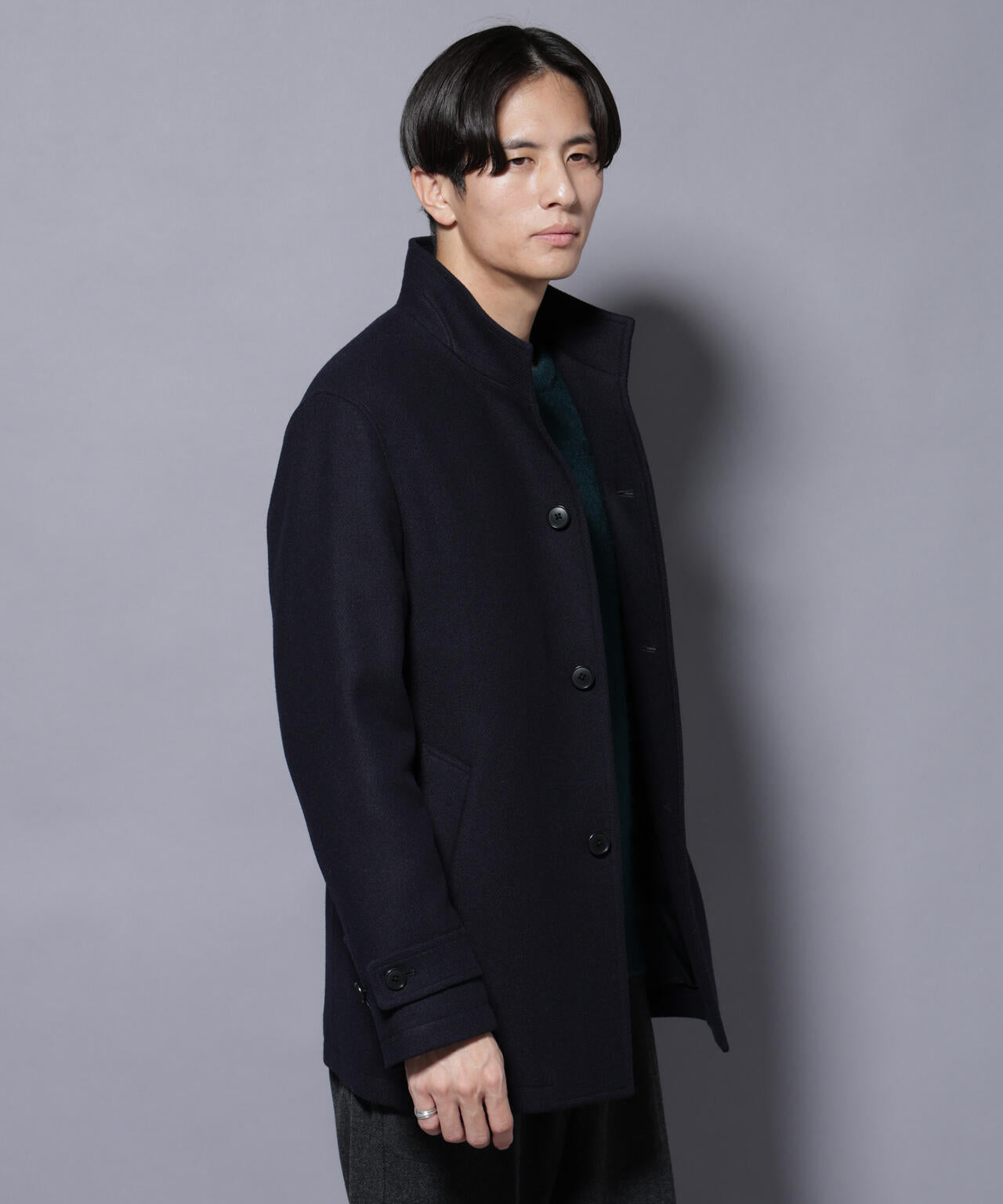 ウール/Nメルトンスタンドカラーコート
