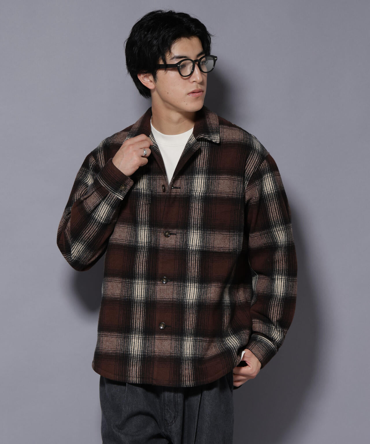 テックメルトンチェックシャツブルゾン