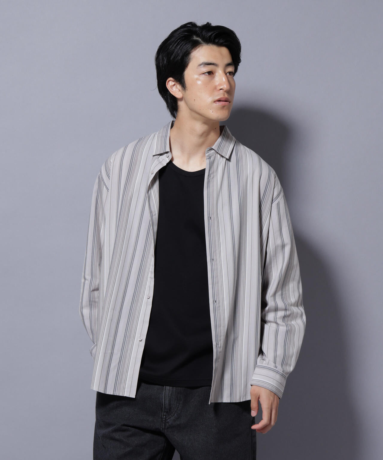 長袖シャツ ストライプシャツ メンズ L 羽織り おしゃれ 秋 ランダムストライプシャツ 長袖