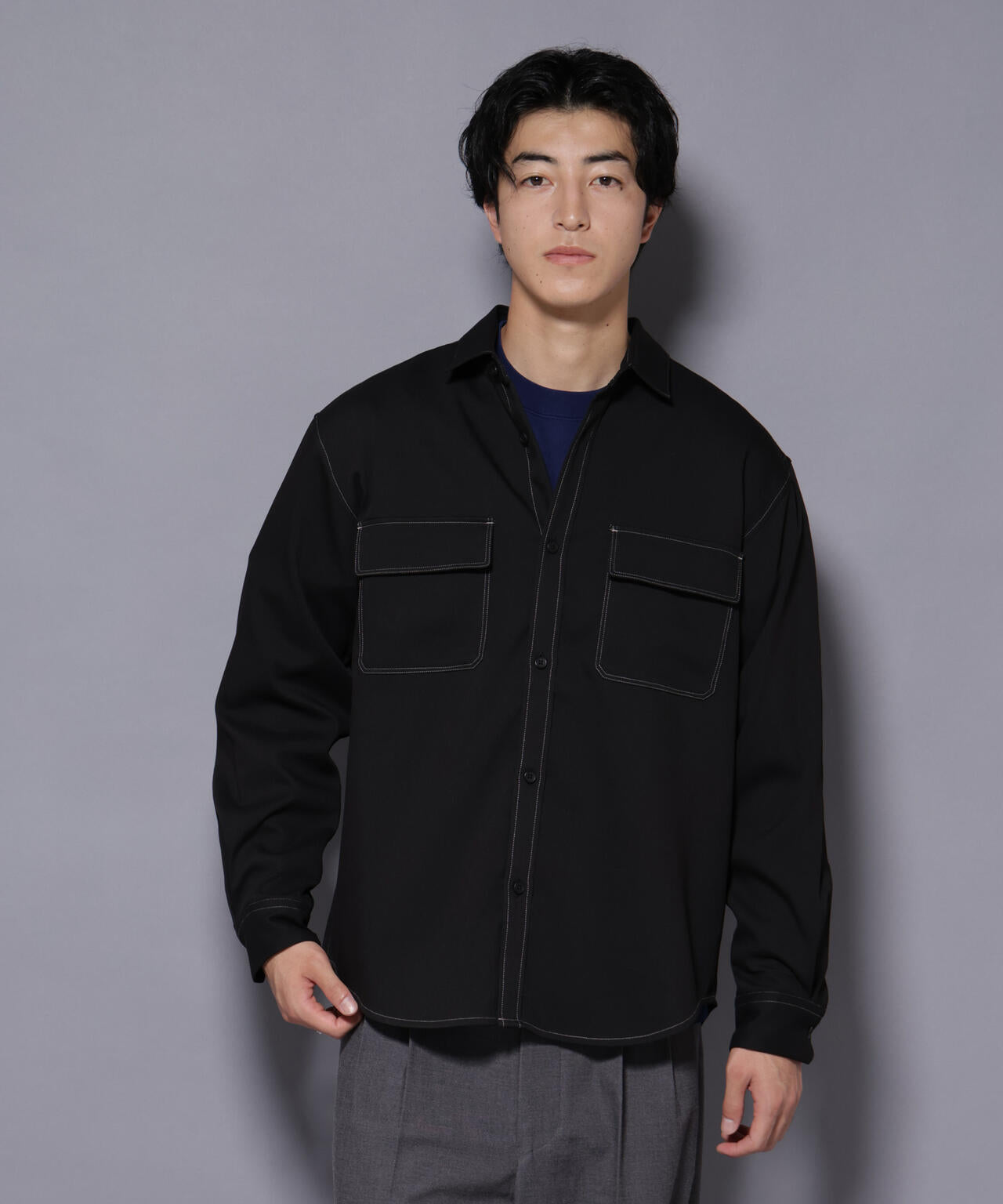 ストレッチツイルフラップポケットシャツ