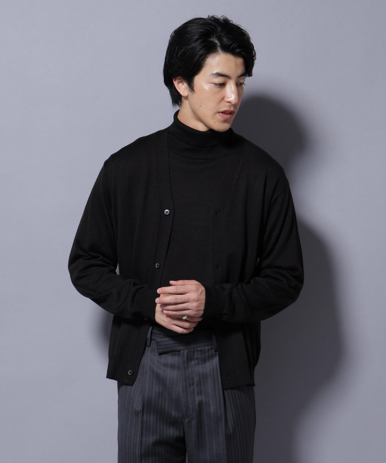 美品 マスターバニーエディション ウール ニットカーディガン 4 ブラック タスマニアミックスベーシックカーディガン