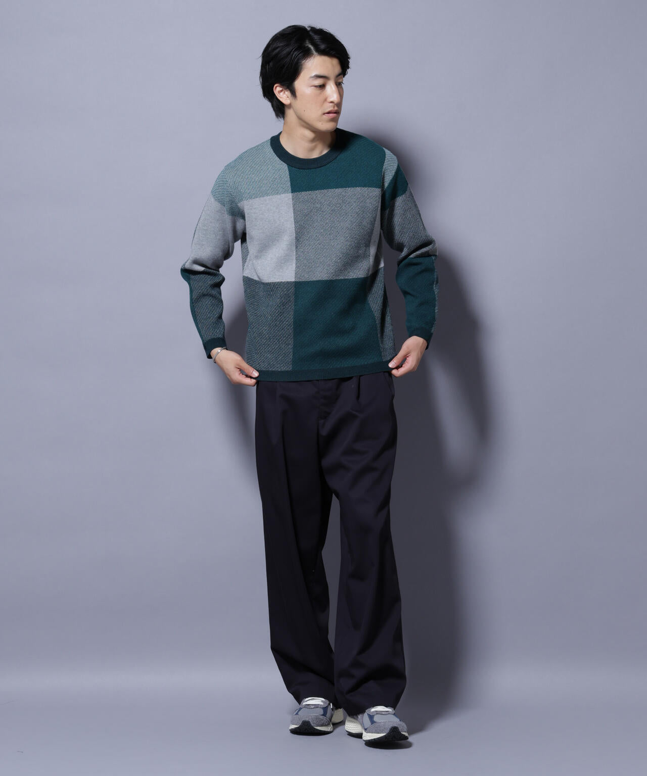 OBLI ブロックチェックニット　未使用 セール】ブロックチェック柄ニット(ユニセックス)（ニット/セーター