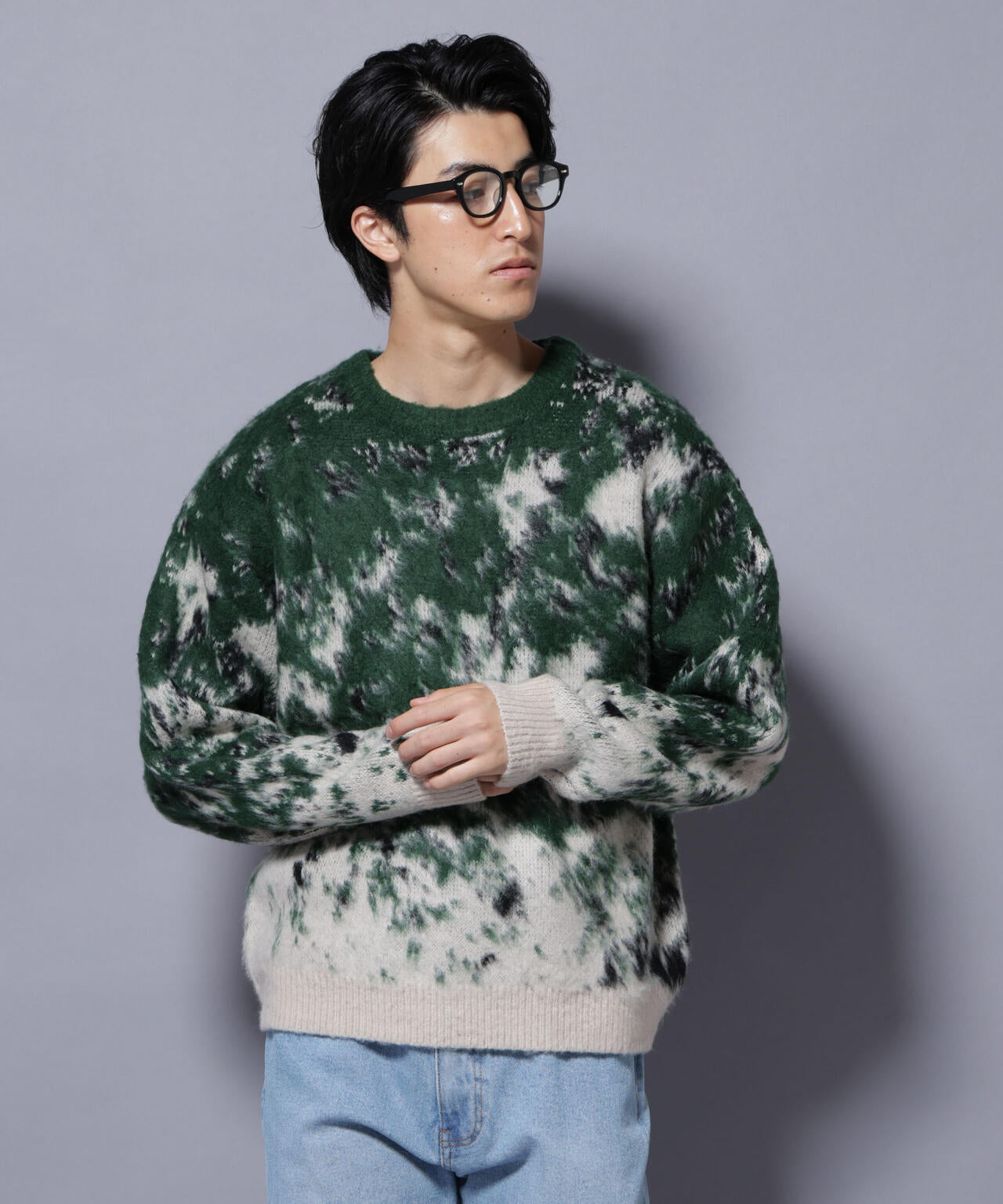 アート柄クルーネックニット2 ブライトカラー