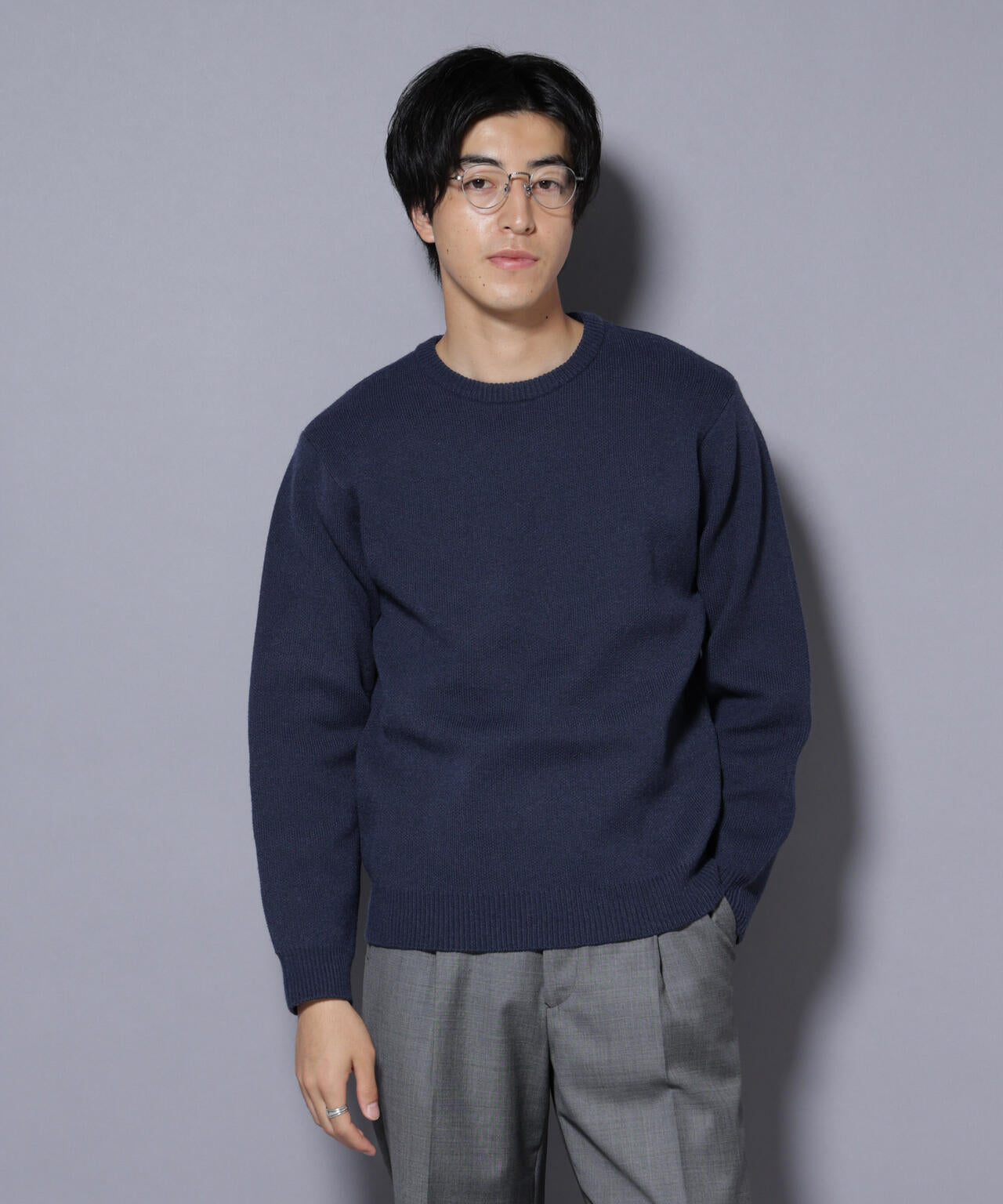 PBTストレッチクルーネックニット