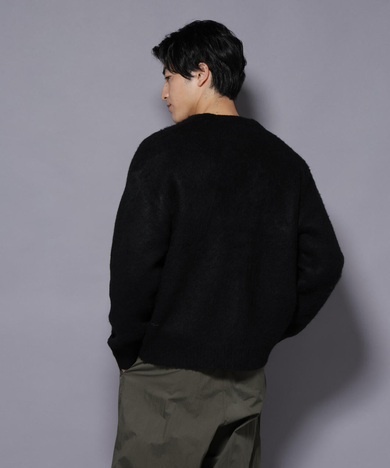 極美品 nowos ノーウォス モヘアカーディガン ブラック FREE モヘヤライクニットカーディガン