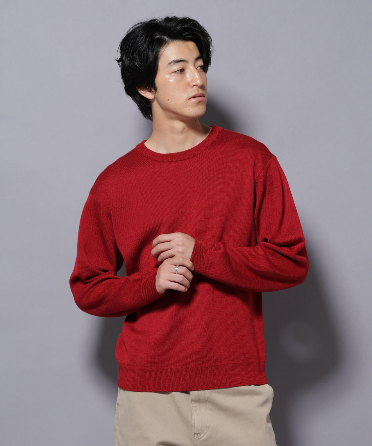 タスマニアウールミックス ミラノリブリラックスクルーネックニット