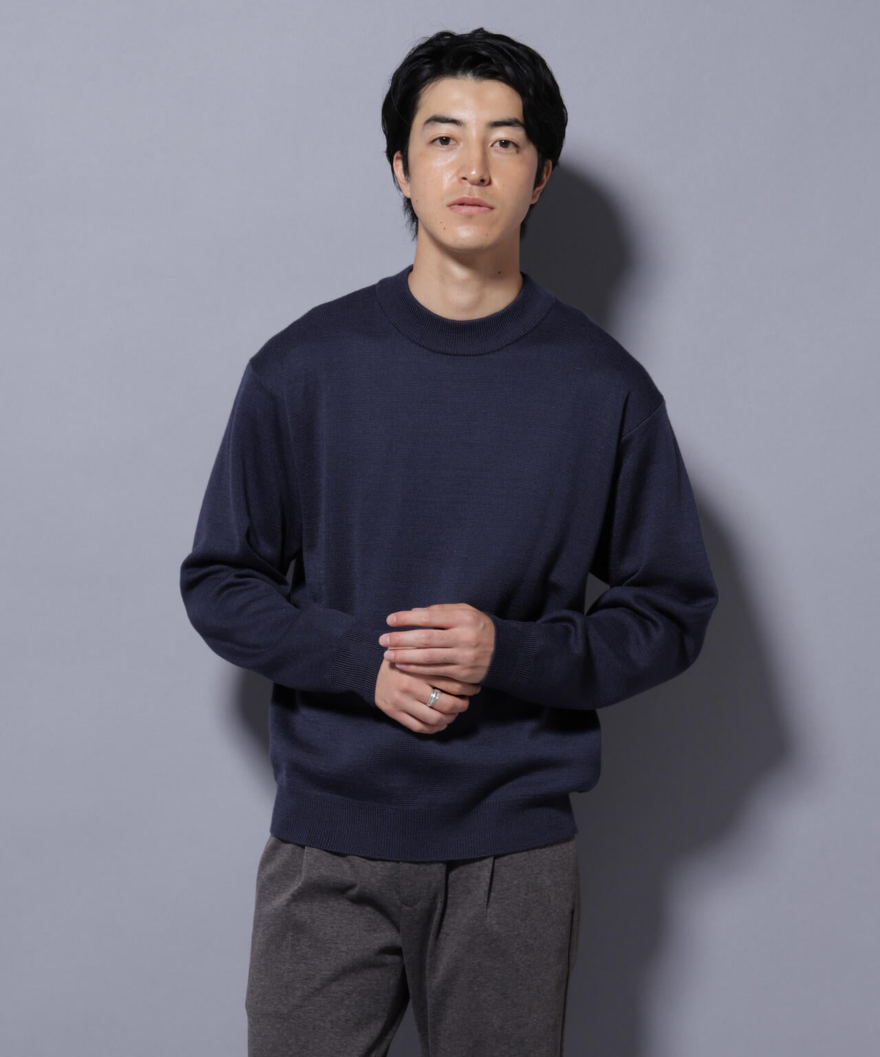 タスマニアウールミックス ミラノリブリラックスモックネックニット