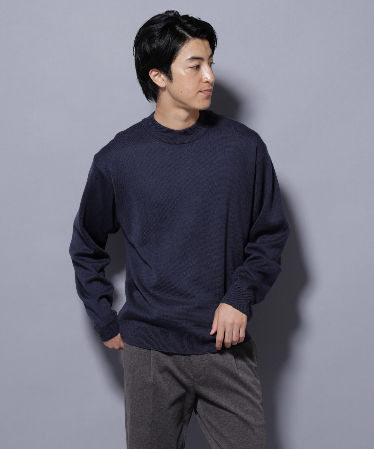 タスマニアウールミックス ミラノリブリラックスモックネックニット