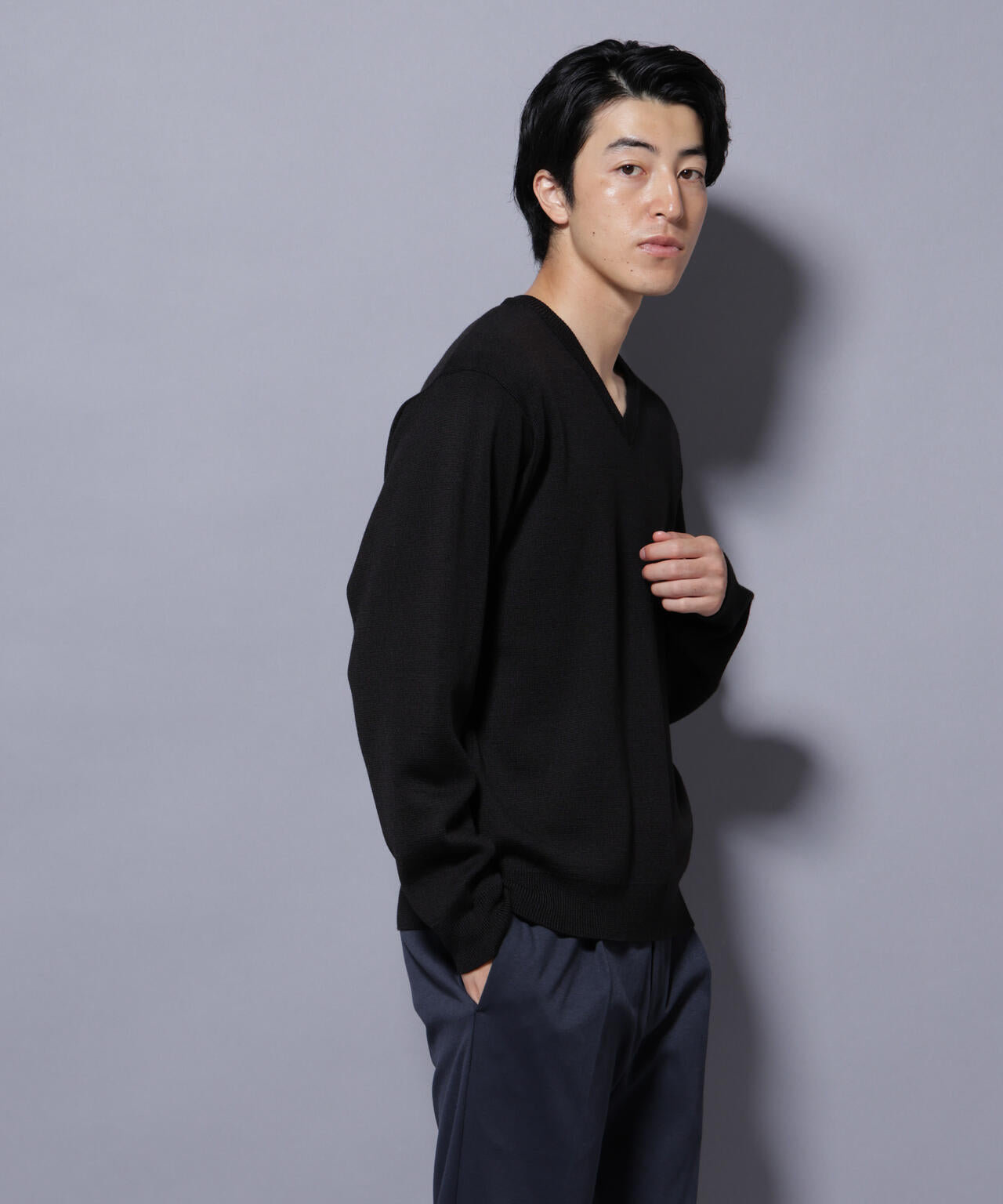 タスマニアウールミックス ミラノリブリラックスVネックニット 6725222224