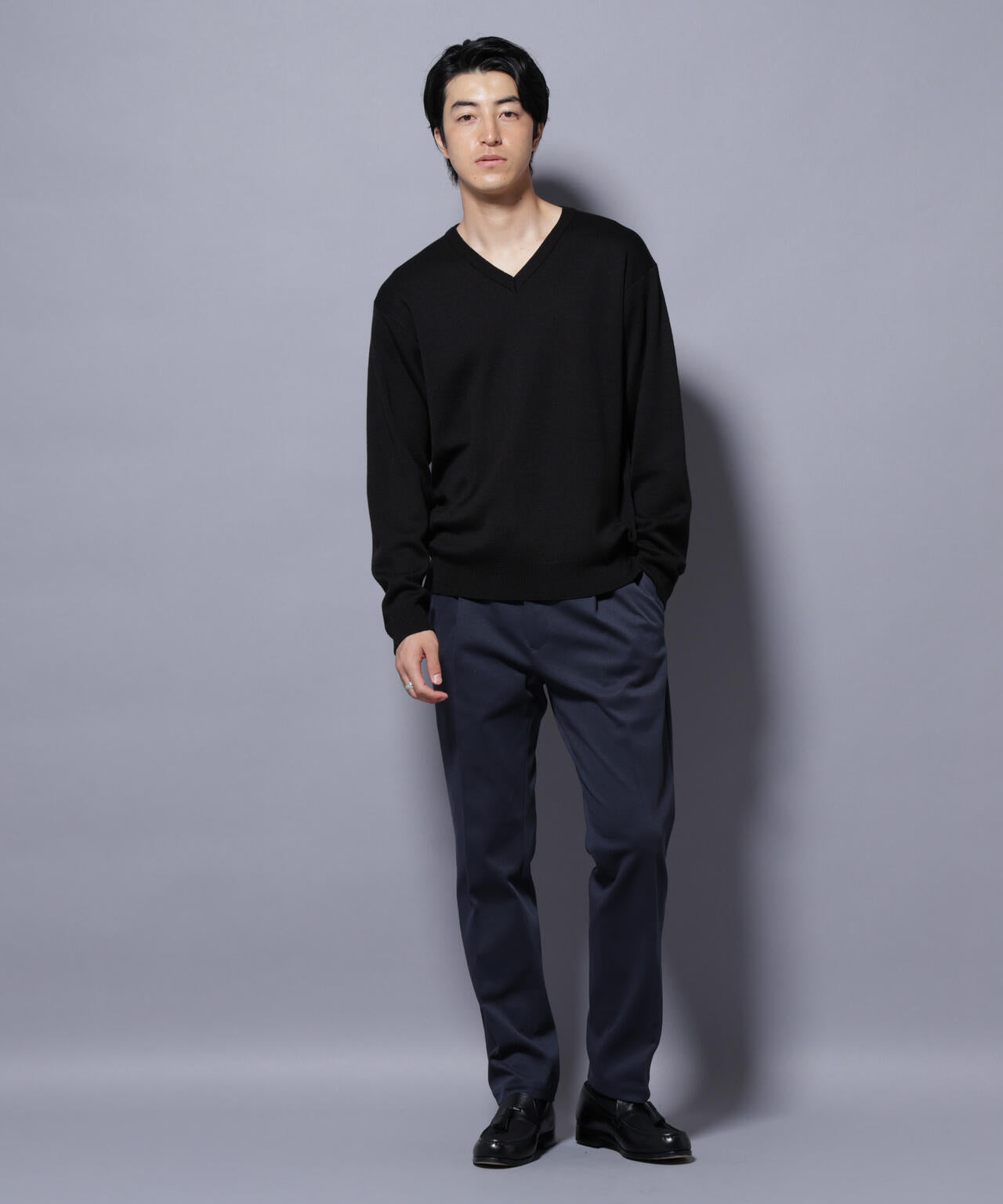 タスマニアウールミックス ミラノリブリラックスVネックニット 6725222224