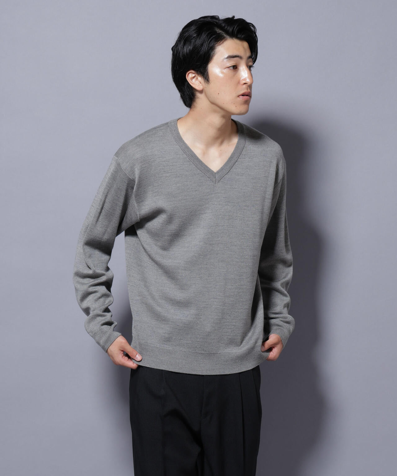 タスマニアウールミックス ミラノリブリラックスVネックニット 6725222224