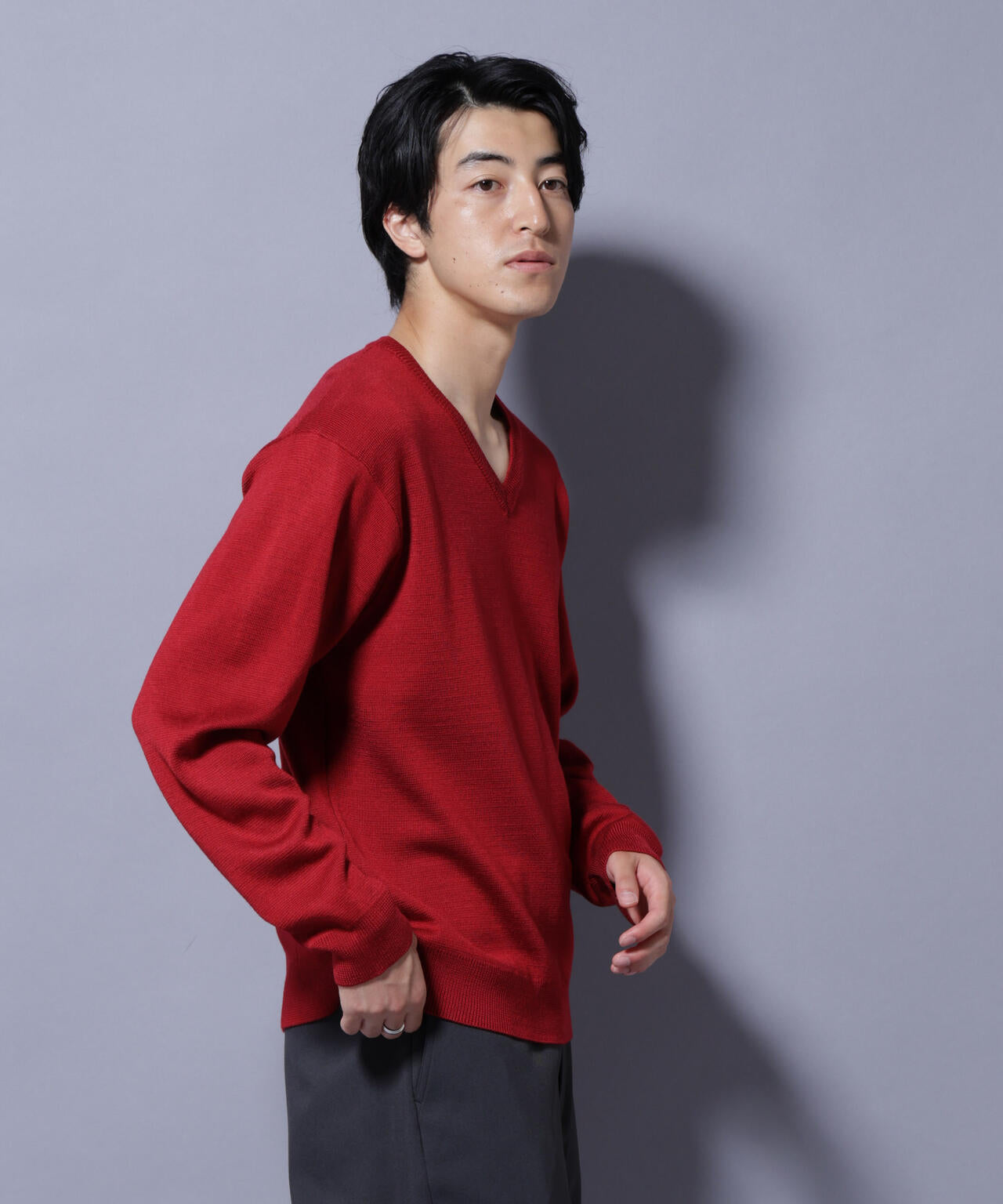 タスマニアウールミックス ミラノリブリラックスVネックニット 6725222224