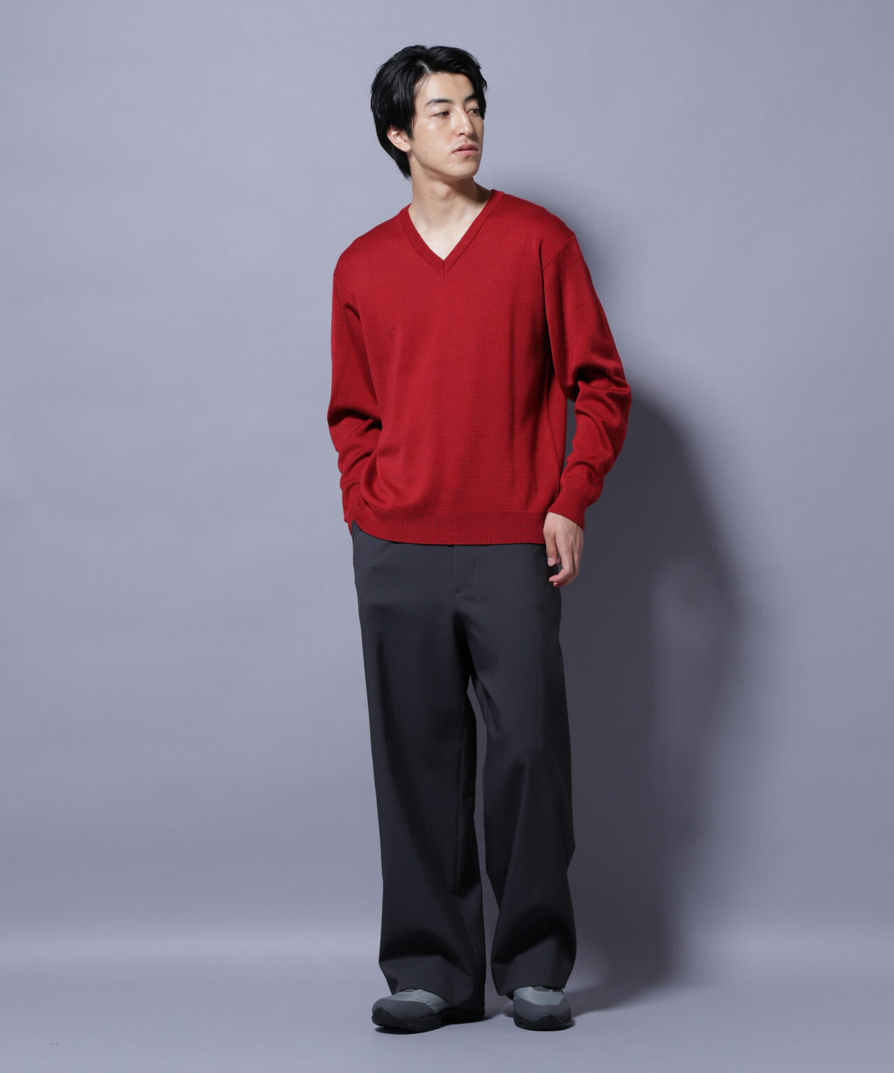 タスマニアウールミックス ミラノリブリラックスVネックニット