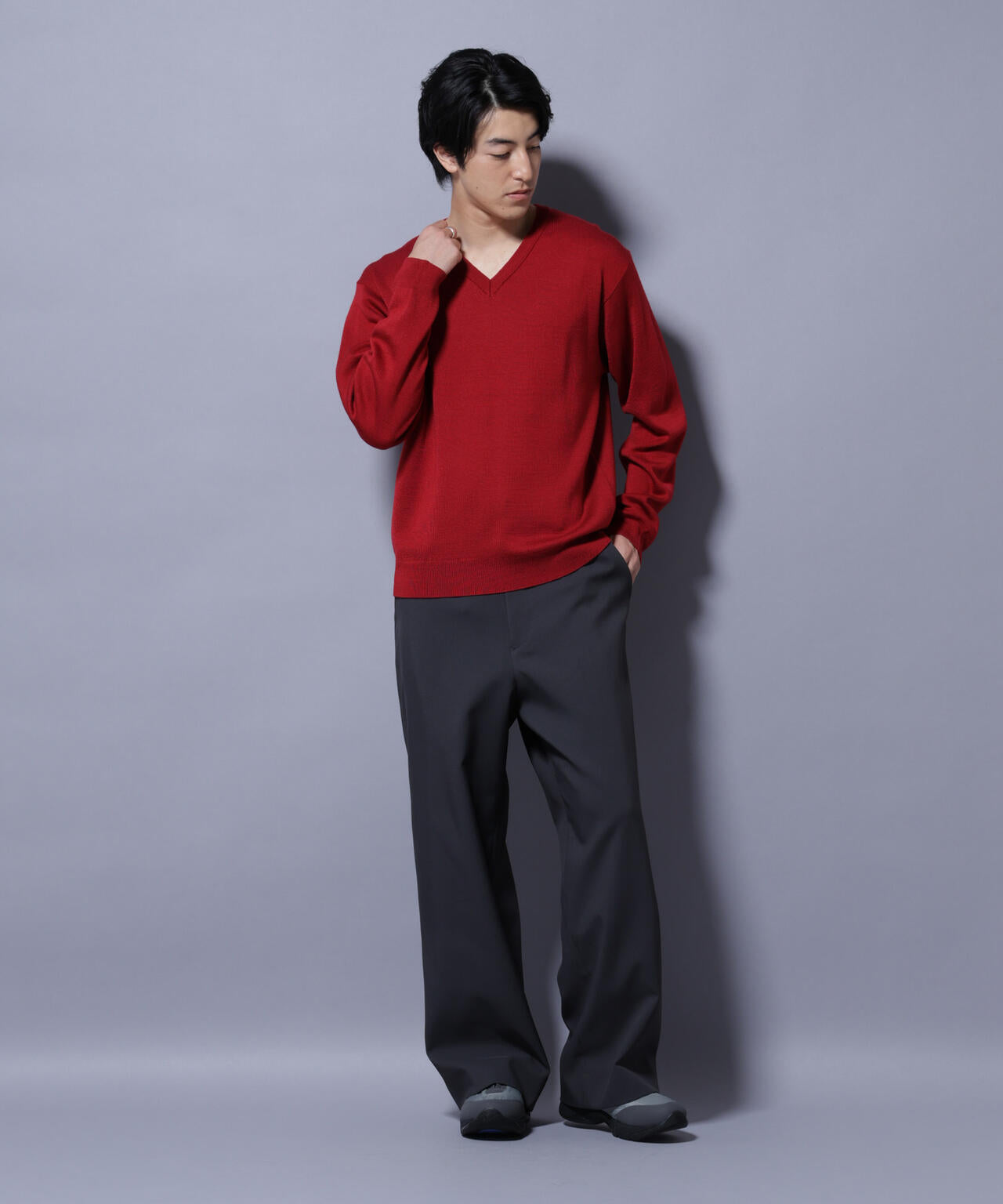 タスマニアウールミックス ミラノリブリラックスVネックニット 6725222224