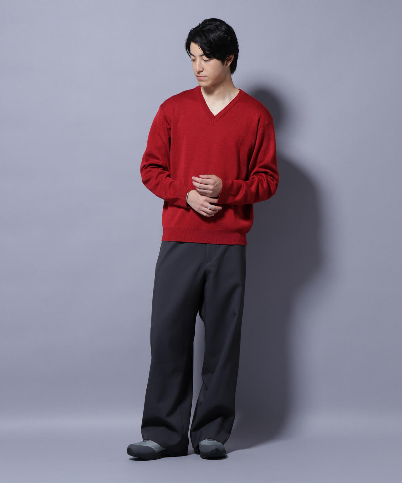 タスマニアウールミックス ミラノリブリラックスVネックニット 6725222224