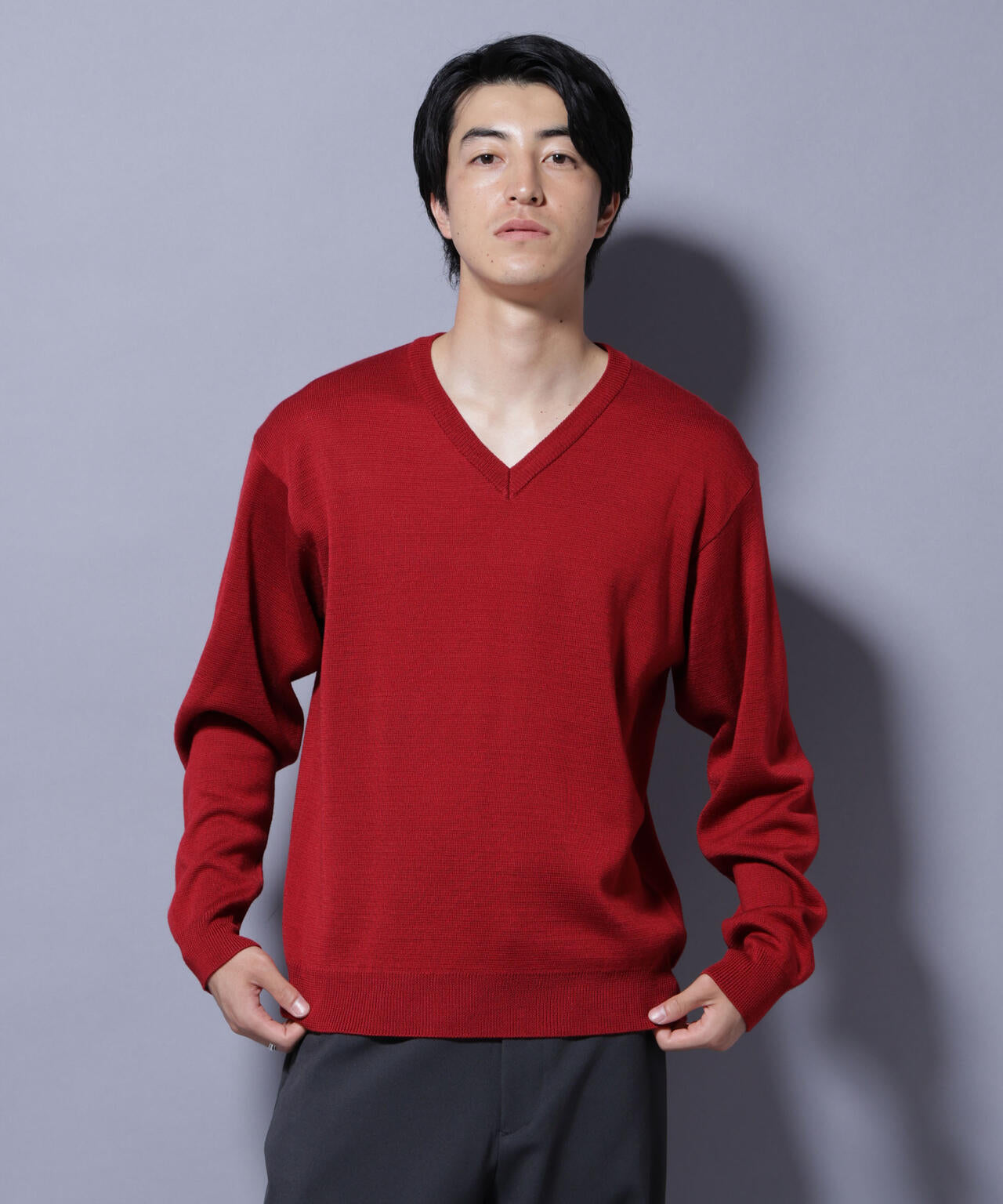 タスマニアウールミックス ミラノリブリラックスVネックニット 6725222224