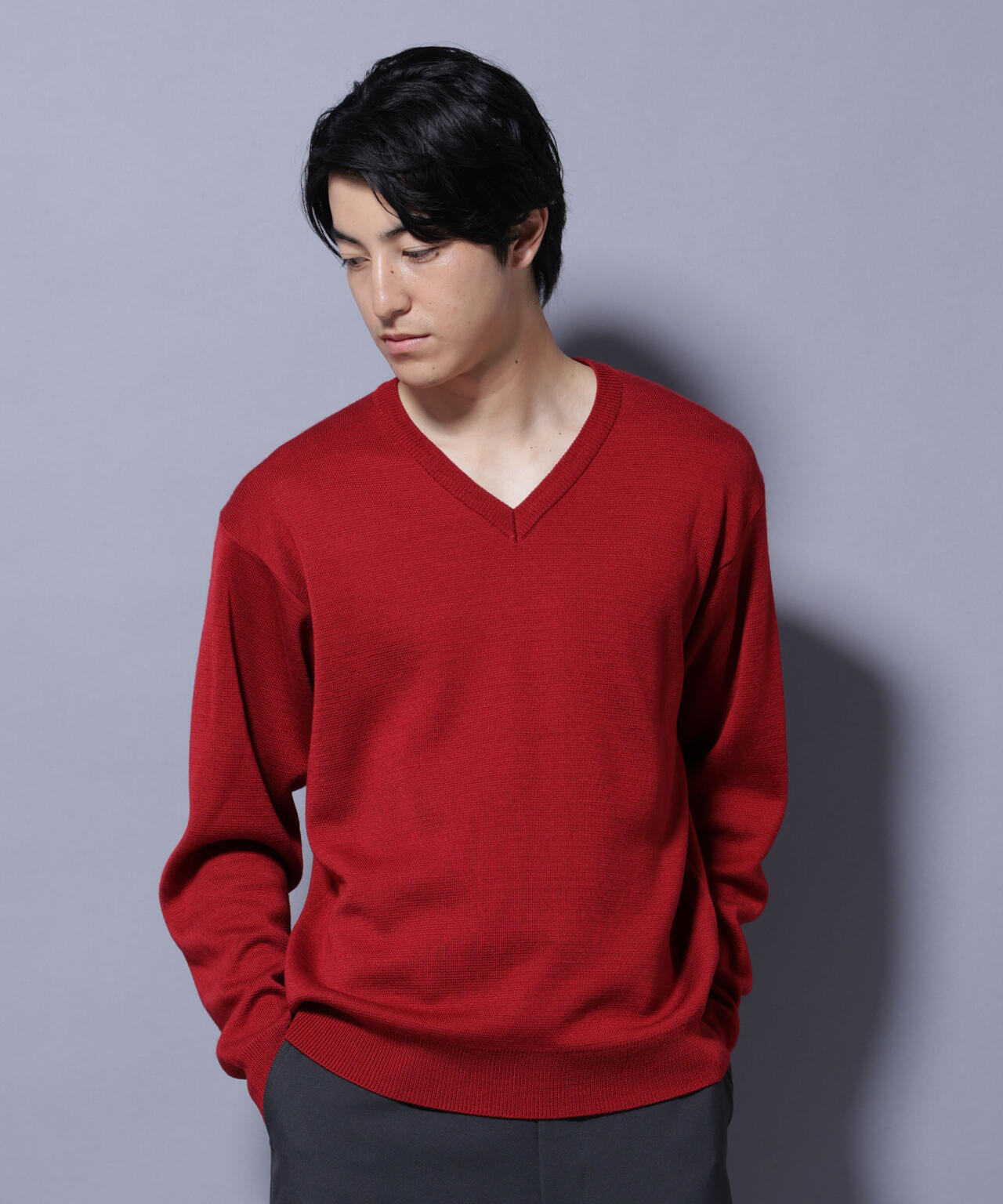 タスマニアウールミックス ミラノリブリラックスVネックニット 6725222224