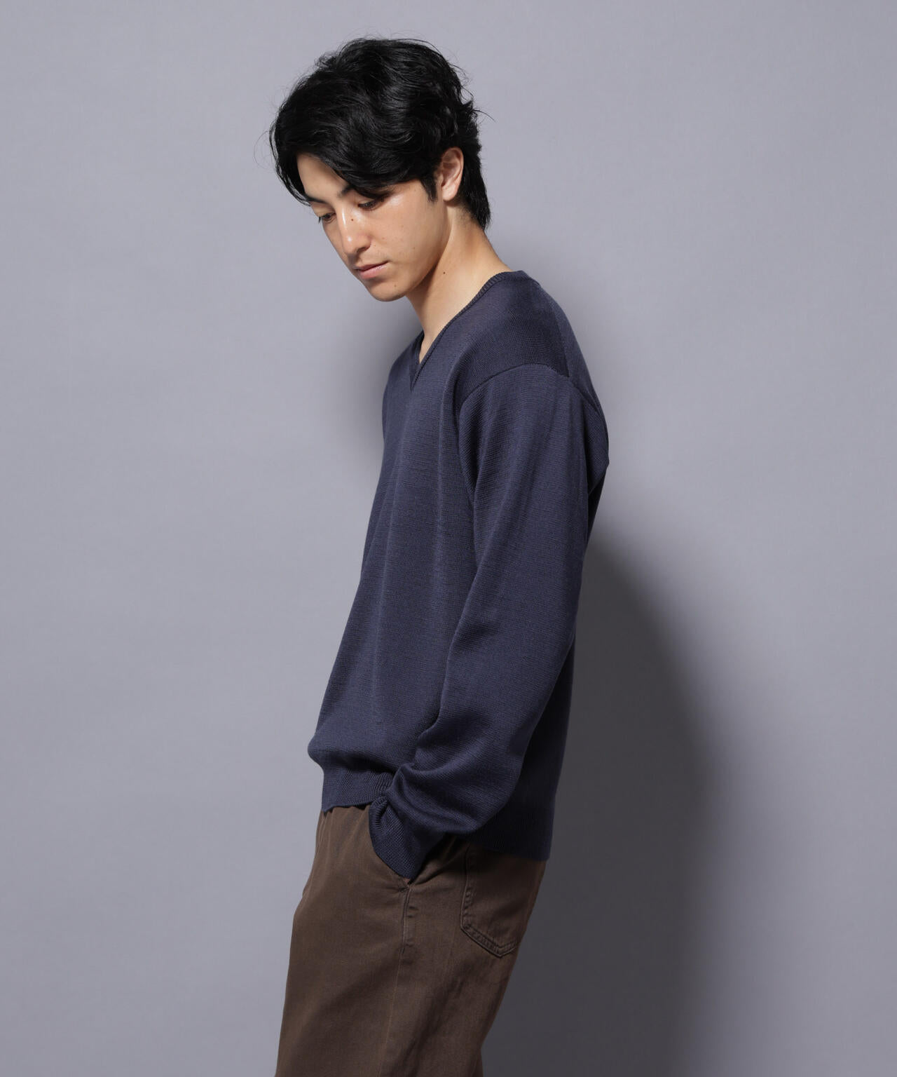 タスマニアウールミックス ミラノリブリラックスVネックニット 6725222224