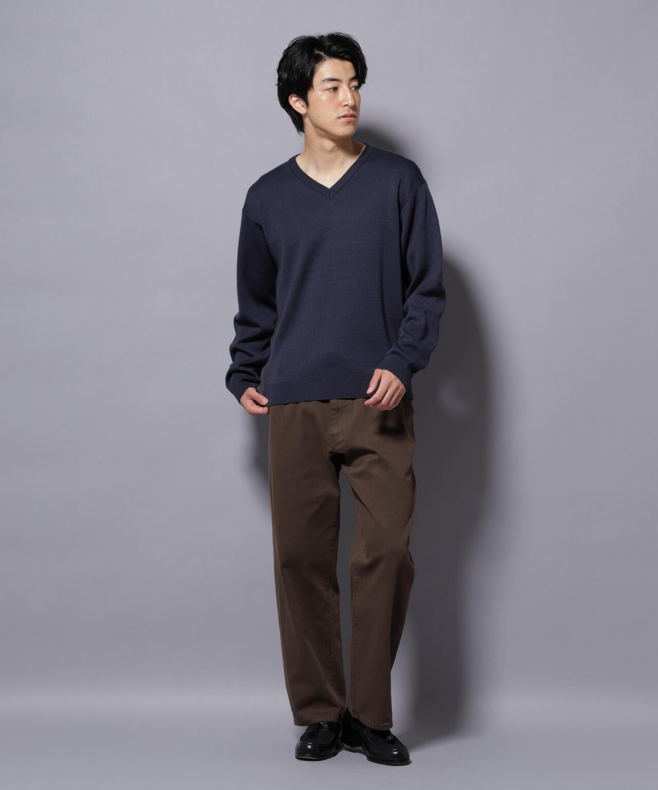 タスマニアウールミックス ミラノリブリラックスVネックニット 6725222224