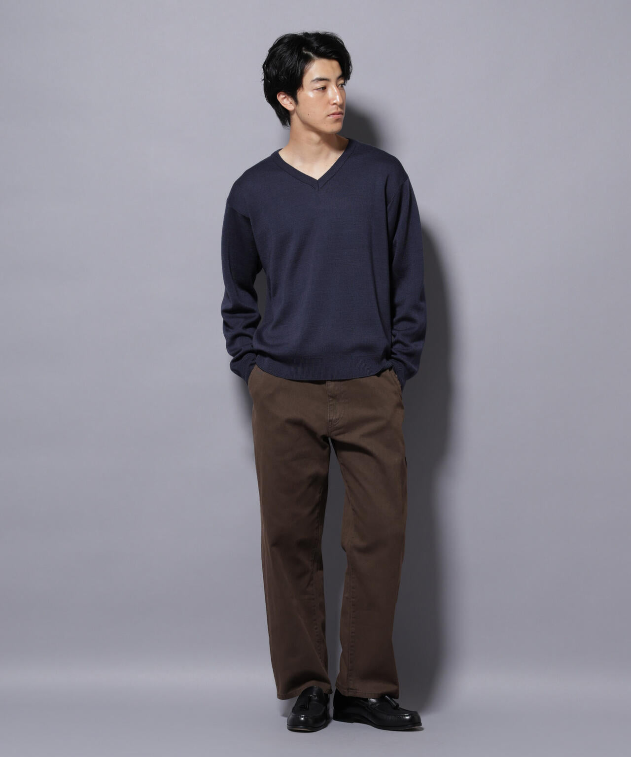 タスマニアウールミックス ミラノリブリラックスVネックニット