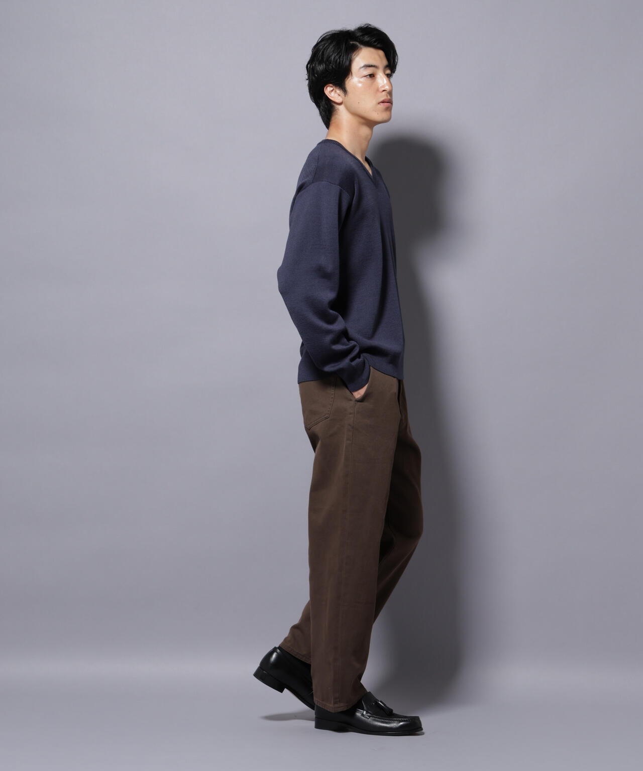 タスマニアウールミックス ミラノリブリラックスVネックニット 6725222224