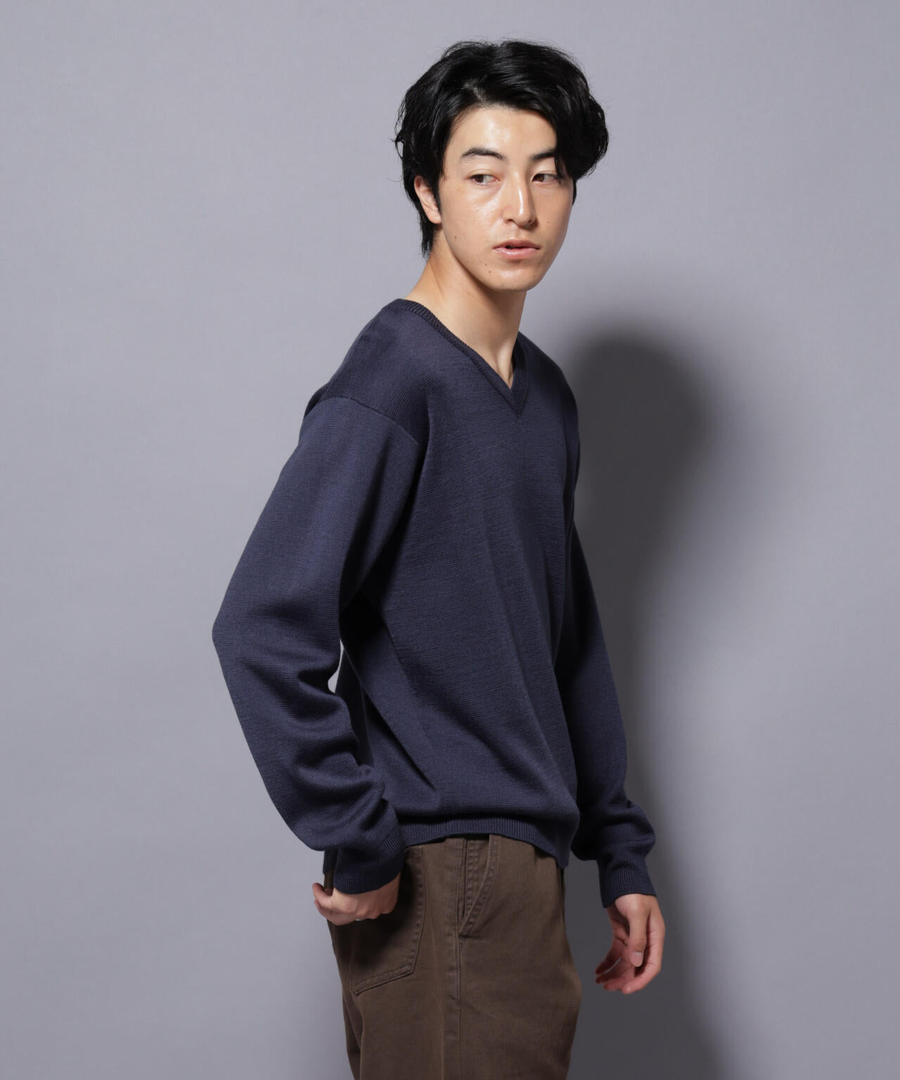 タスマニアウールミックス ミラノリブリラックスVネックニット 6725222224