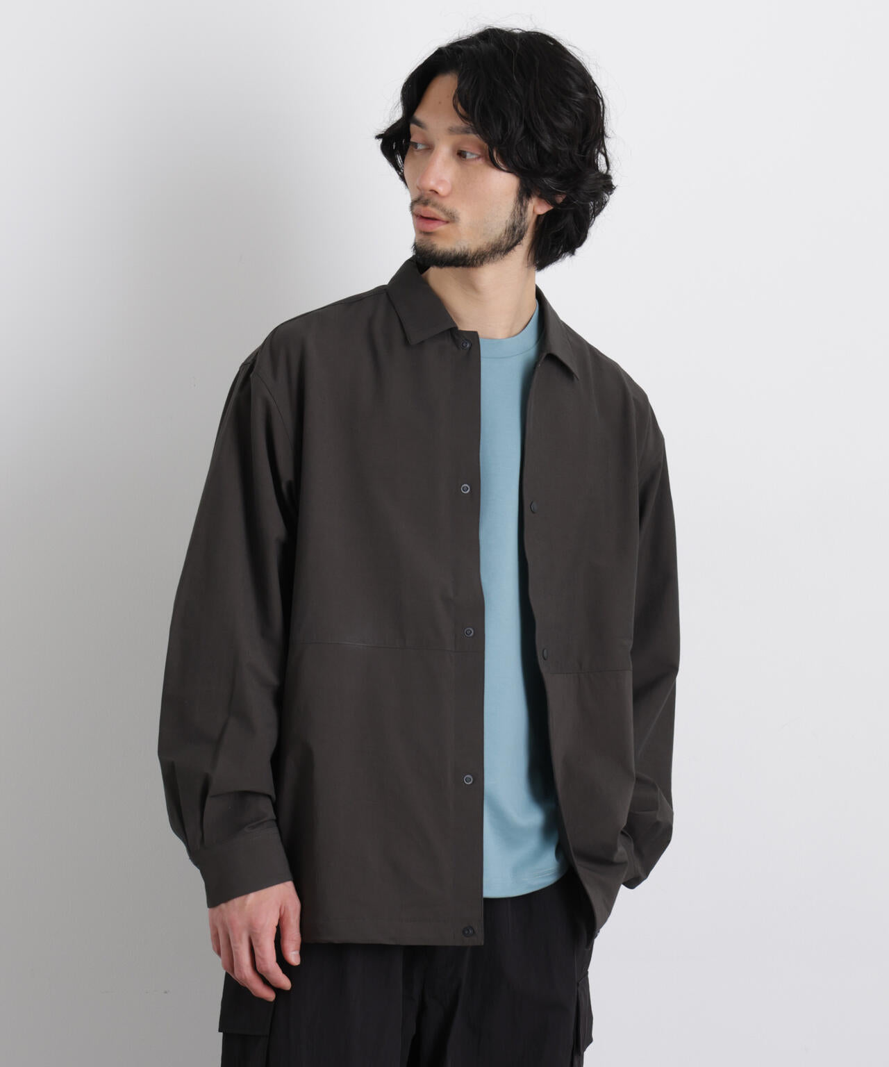 NANO universe シャツ ブルゾン ストレッチワイドシャツブルゾン