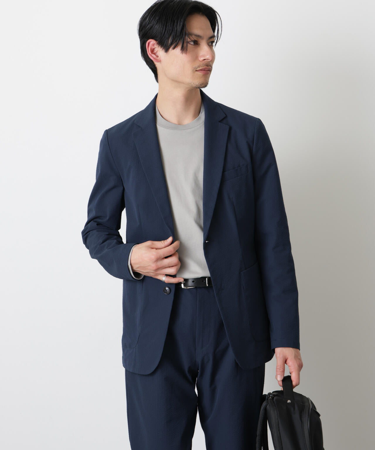未使用級✨PLST シアサッカー 洗える ストレッチ セットアップ ネイビー M SHIPS（シップス） セットアップ 「WEB限定」SHIPS:「手洗い可能