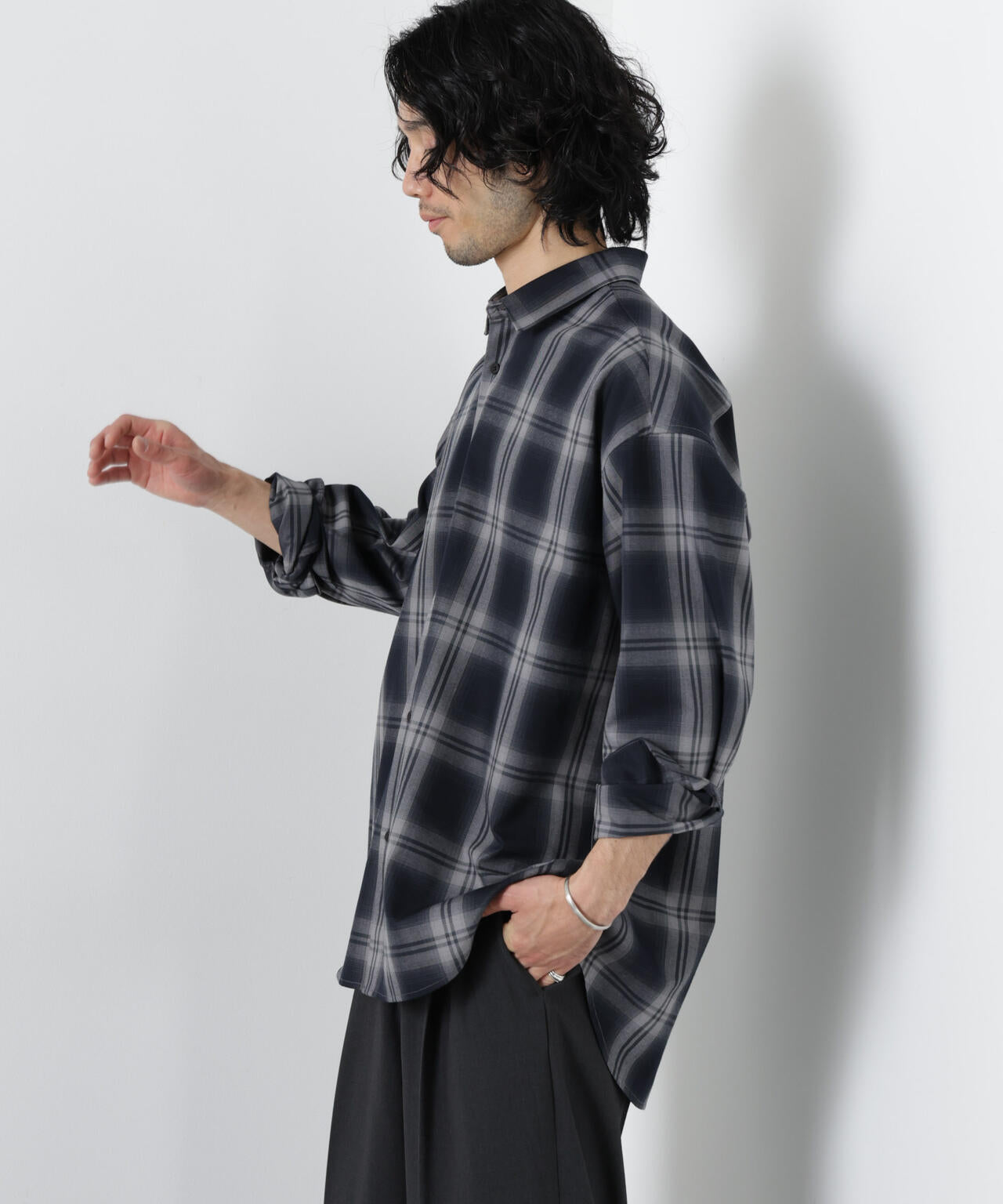 ビッグドレープチェックシャツ 長袖 6726120202