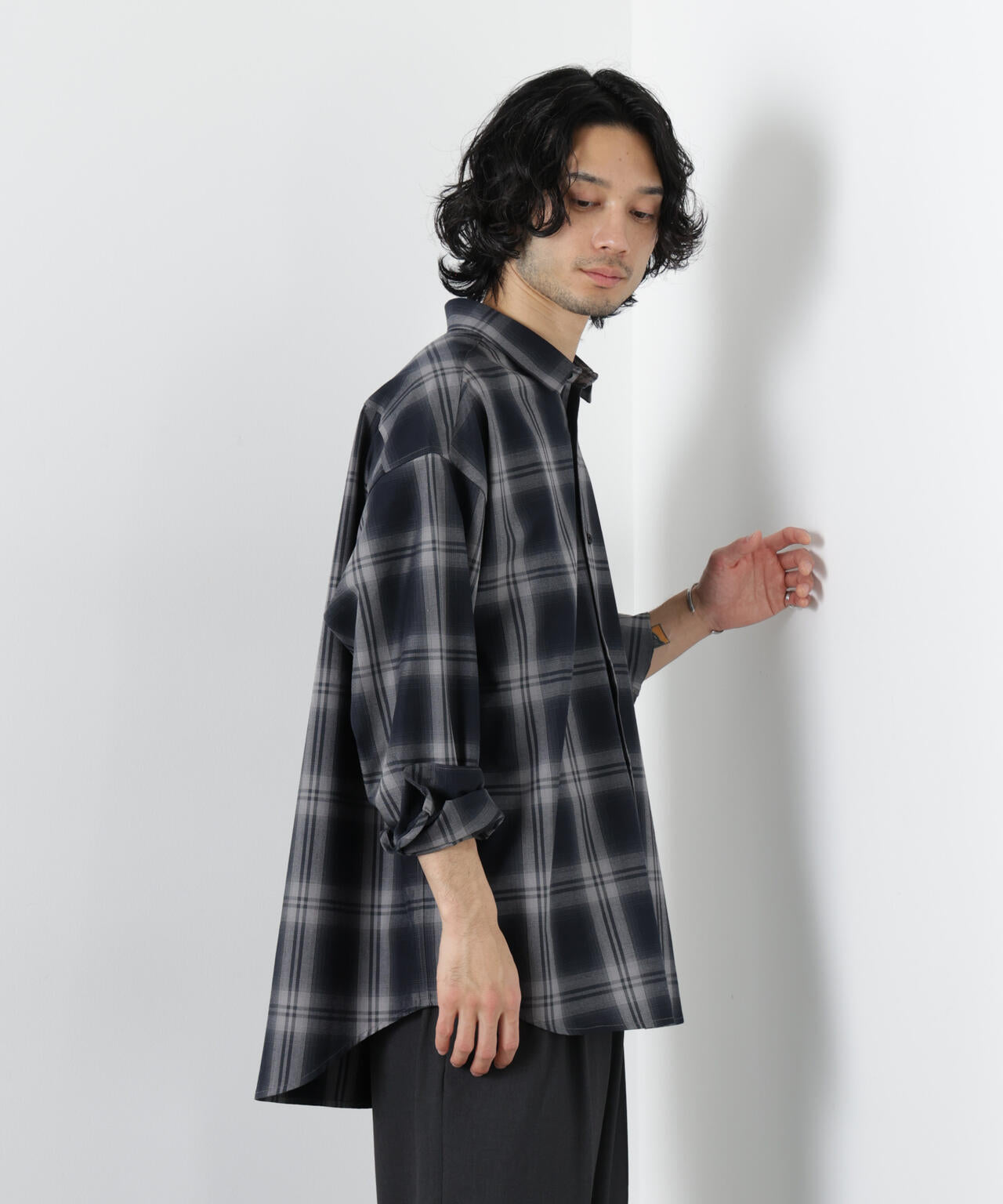 ビッグドレープチェックシャツ 長袖 6726120202
