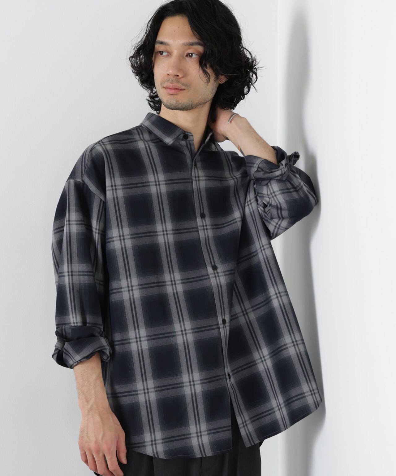 ビッグドレープチェックシャツ 長袖 6726120202