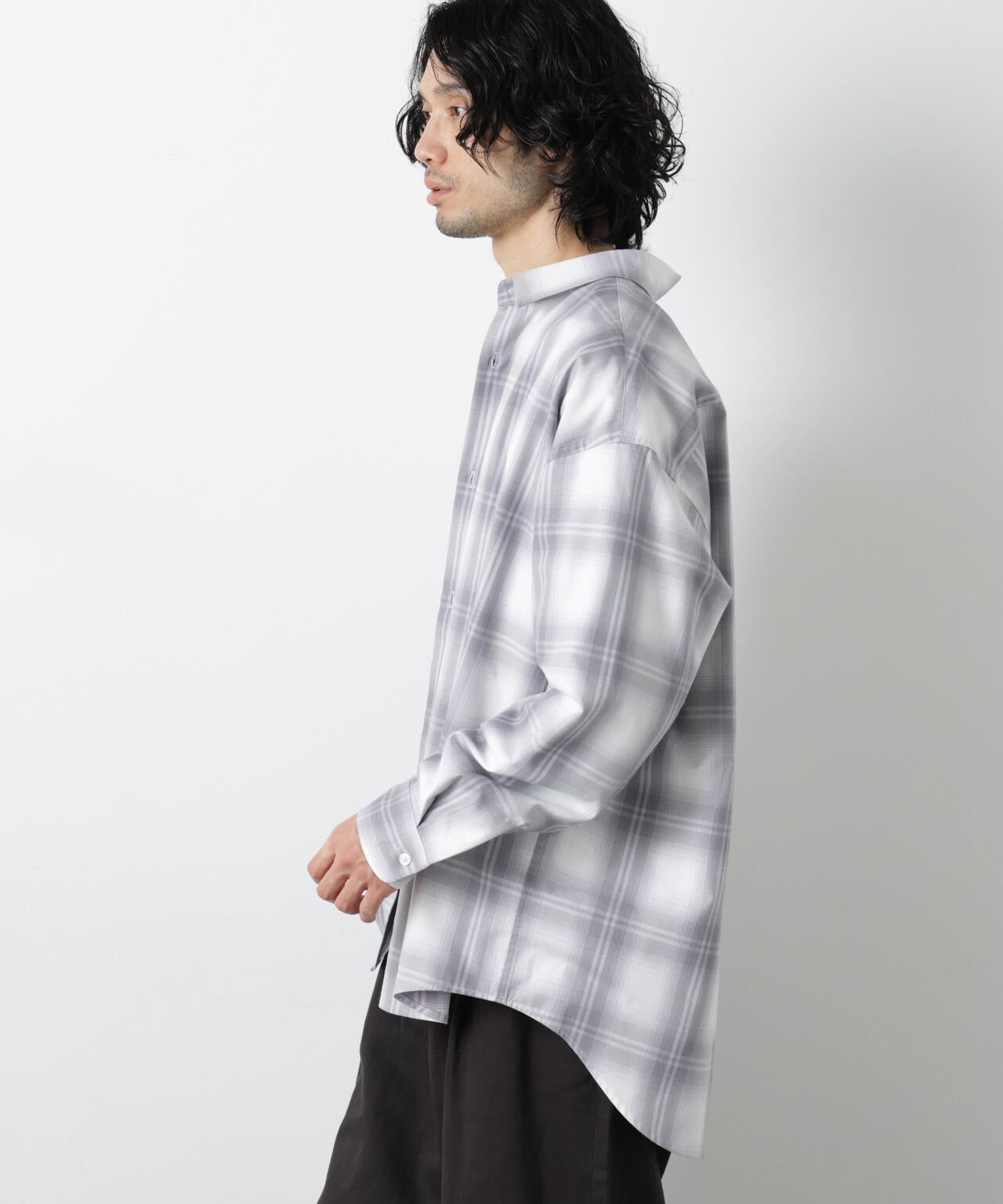 ビッグドレープチェックシャツ 長袖 6726120202