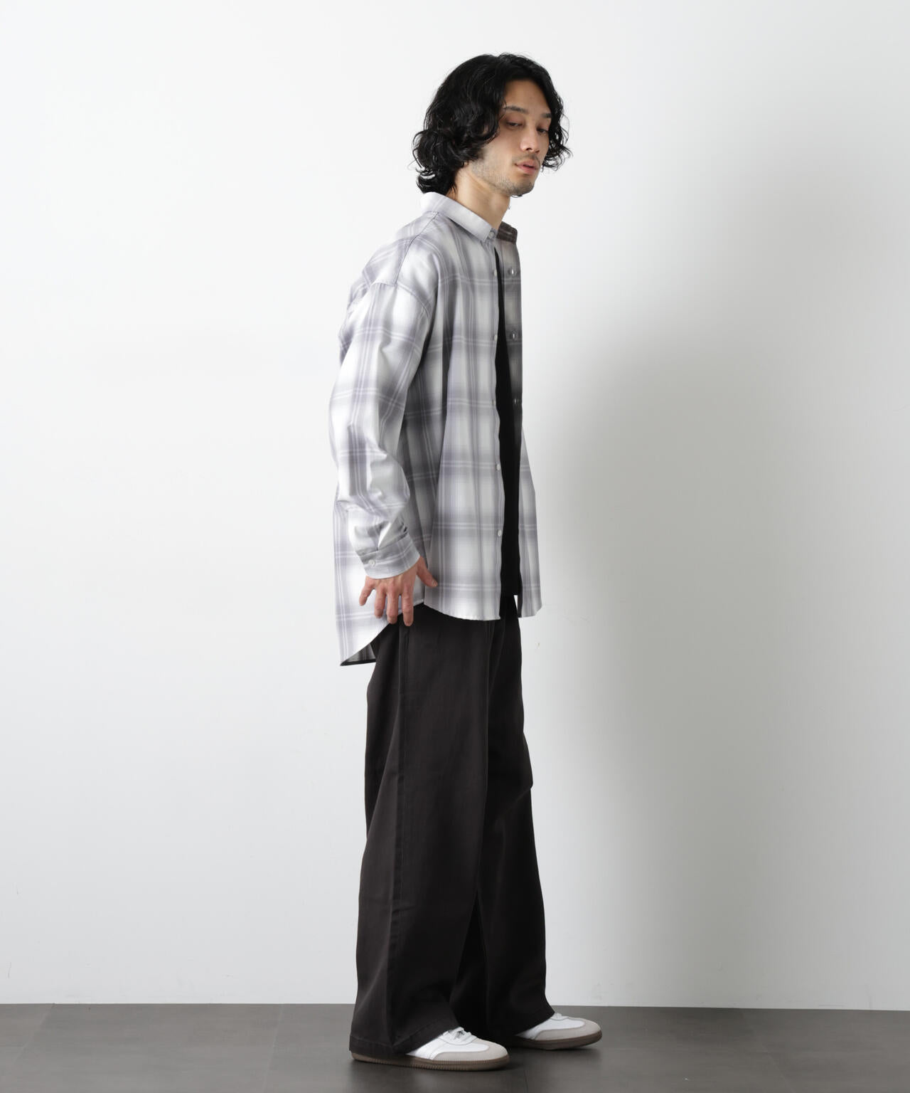 ビッグドレープチェックシャツ 長袖 6726120202