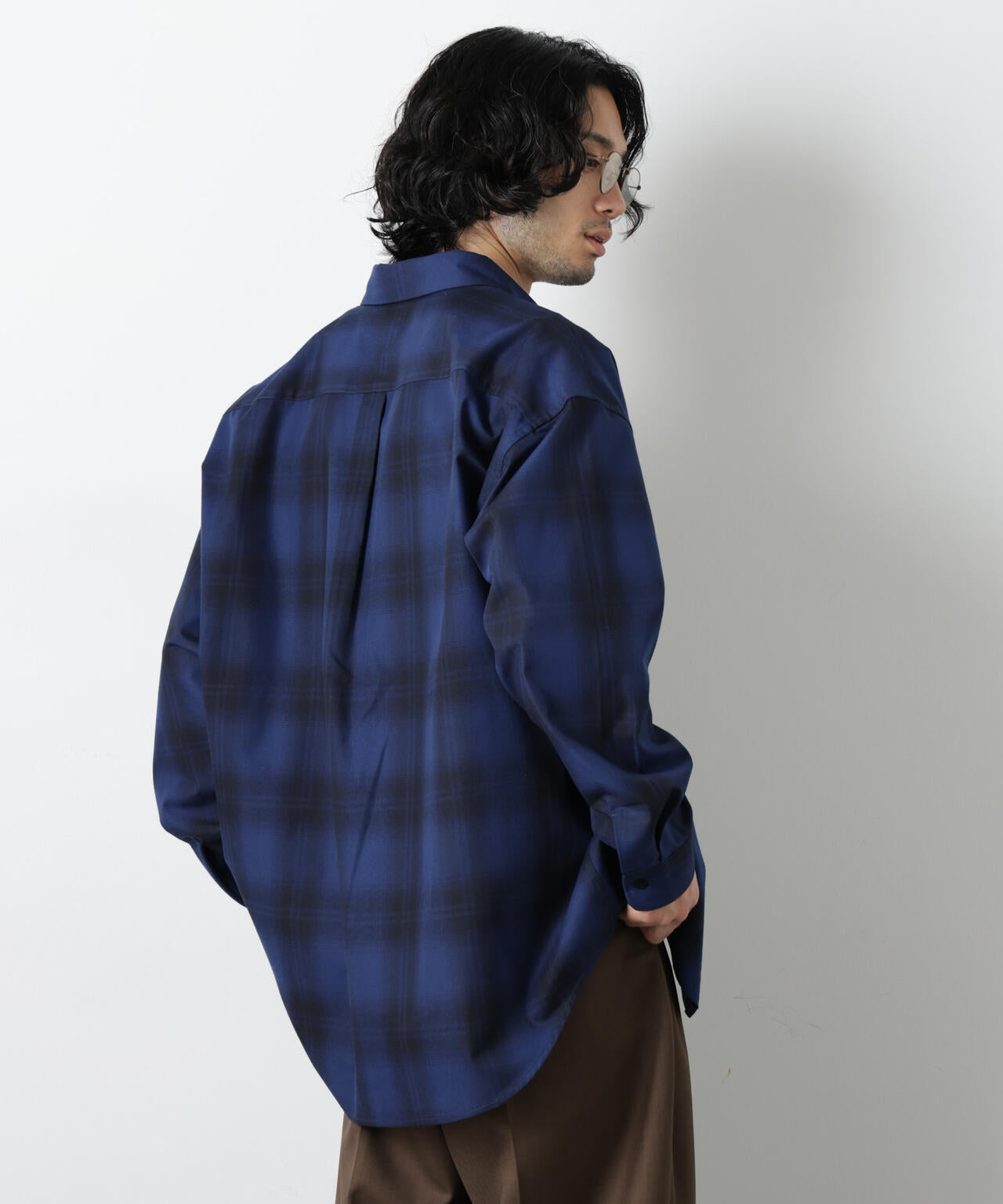 ビッグドレープチェックシャツ 長袖 6726120202