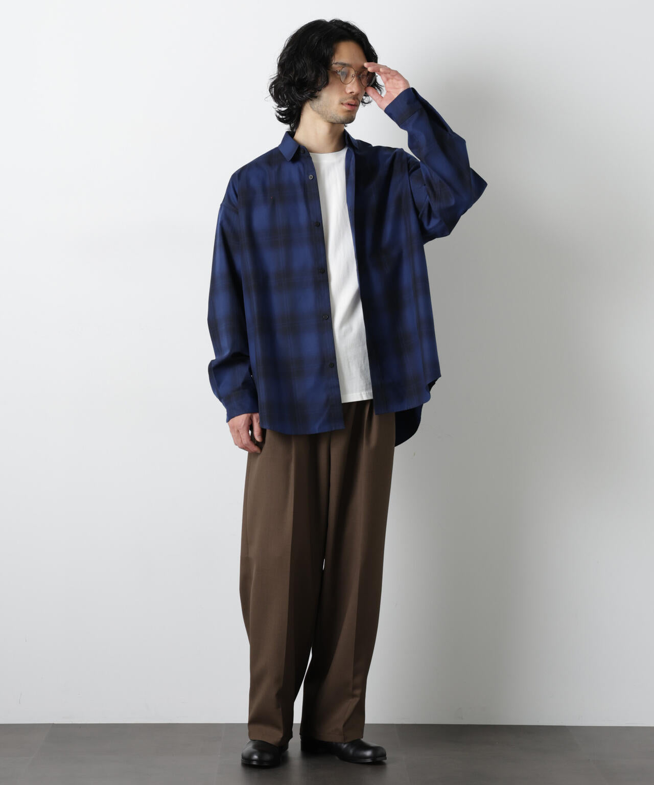 ビッグドレープチェックシャツ 長袖 6726120202