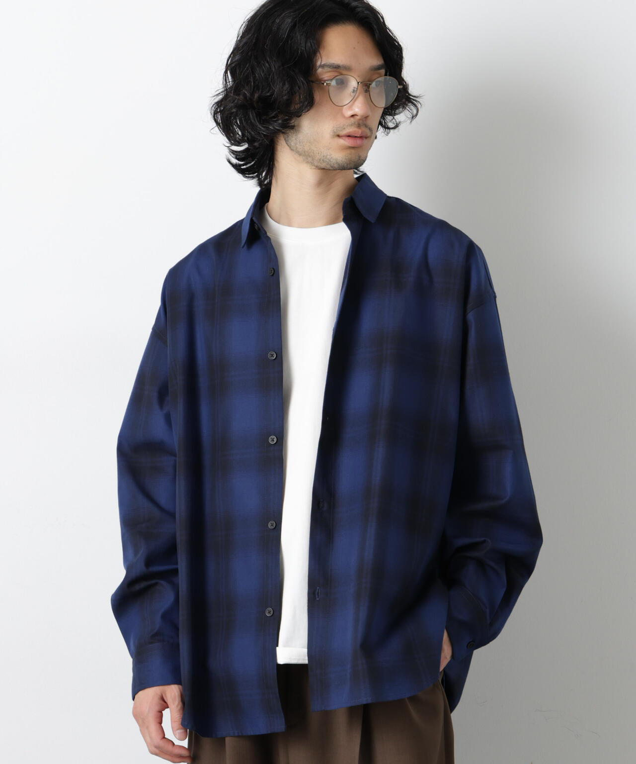 ビッグドレープチェックシャツ 長袖 6726120202