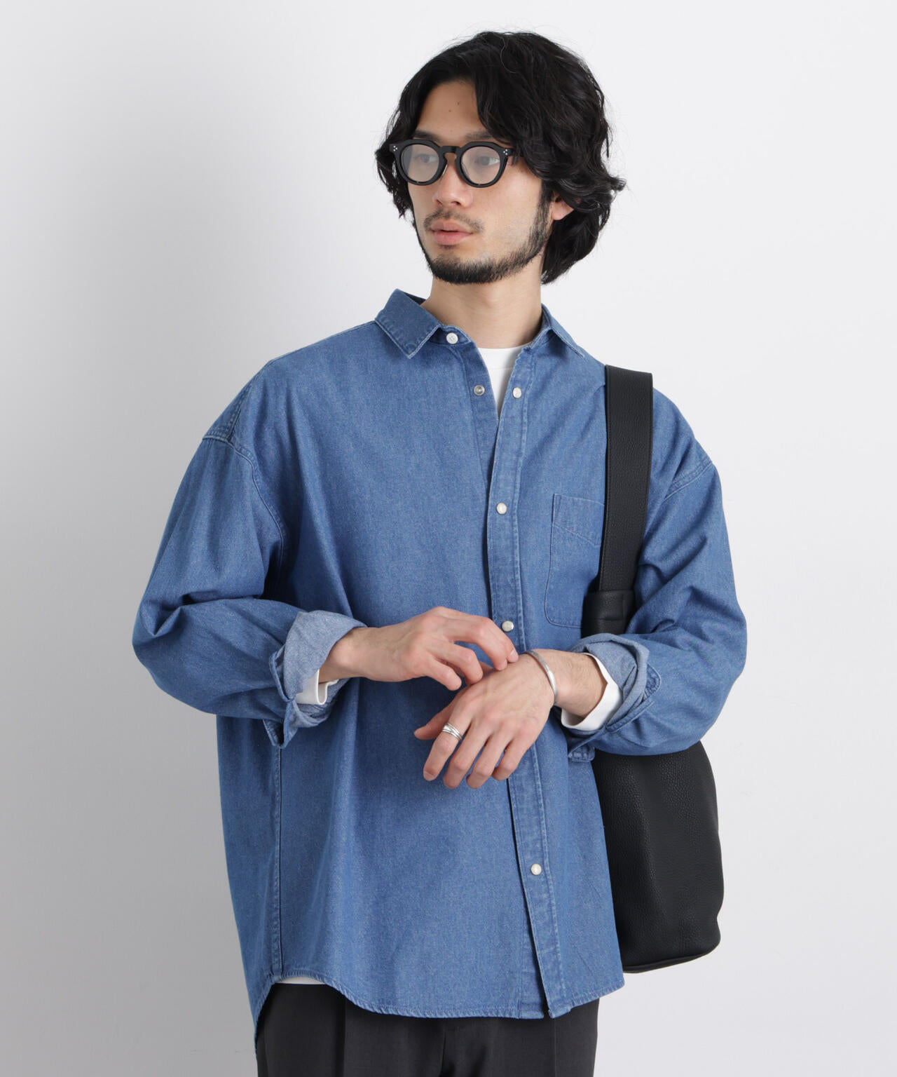 ロクシチノーウォス デニムシャツ ノーカラー プルオーバー 長袖 ライトブルー The DUFFER of ST.GEORGE（ザダファーオブセントジョージ） シャツ NO