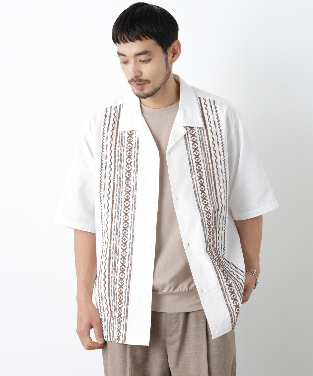 コットン刺繍シャツ 半袖 6726121215