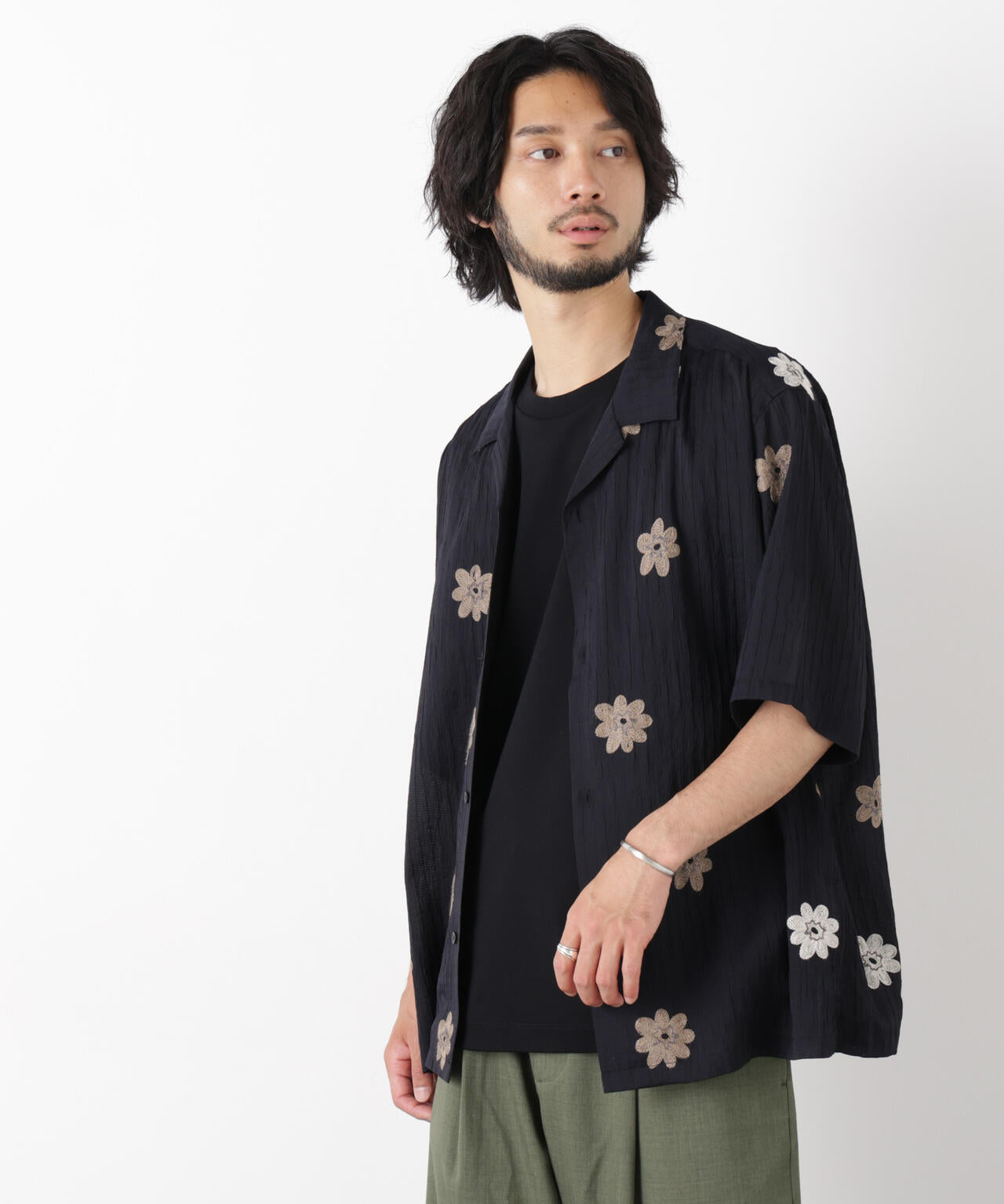 フラワー刺繍シャツ 半袖 6726121217