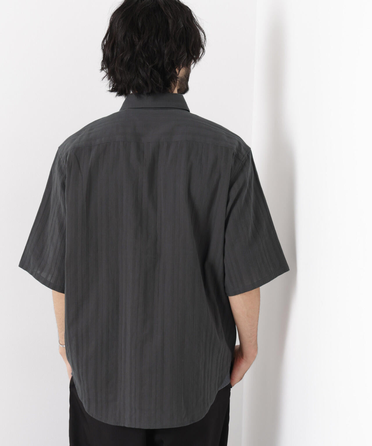 LOWNN ローン　LAYERD SHIRT レイヤードシャツ46 ローンストライプレギュラーカラーシャツ 半袖