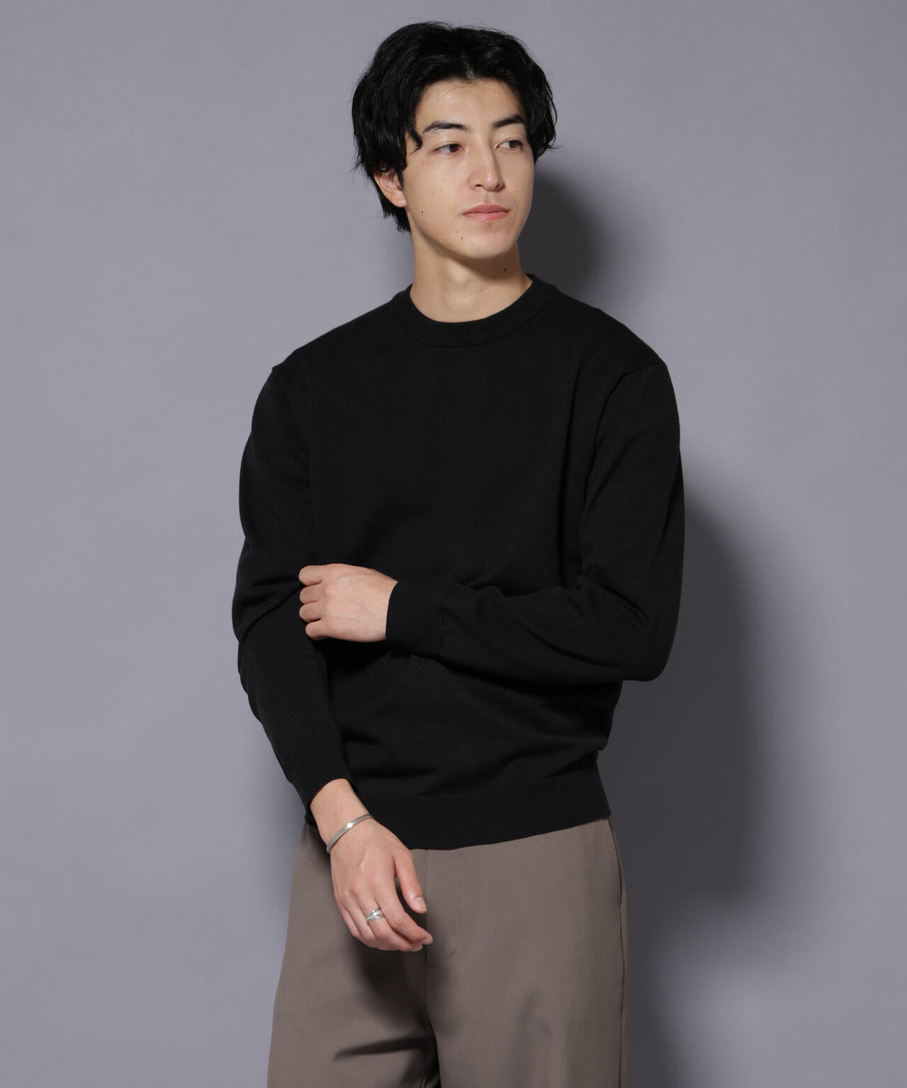 ダブルフェイスストレッチモックネックニット