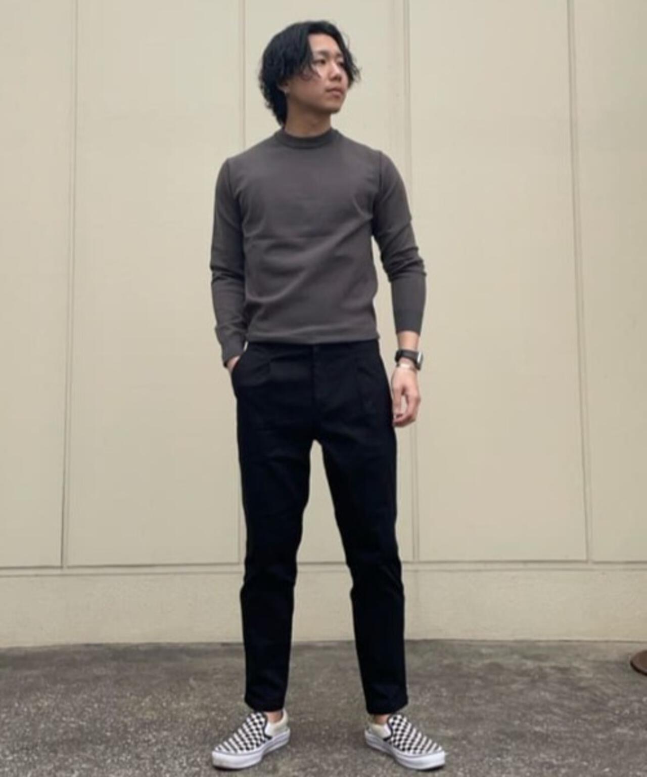デミリー ウール カシミヤ モックネックダブルフェイス ワイド ニット ネイビー ダブルフェイスストレッチモックネックニット
