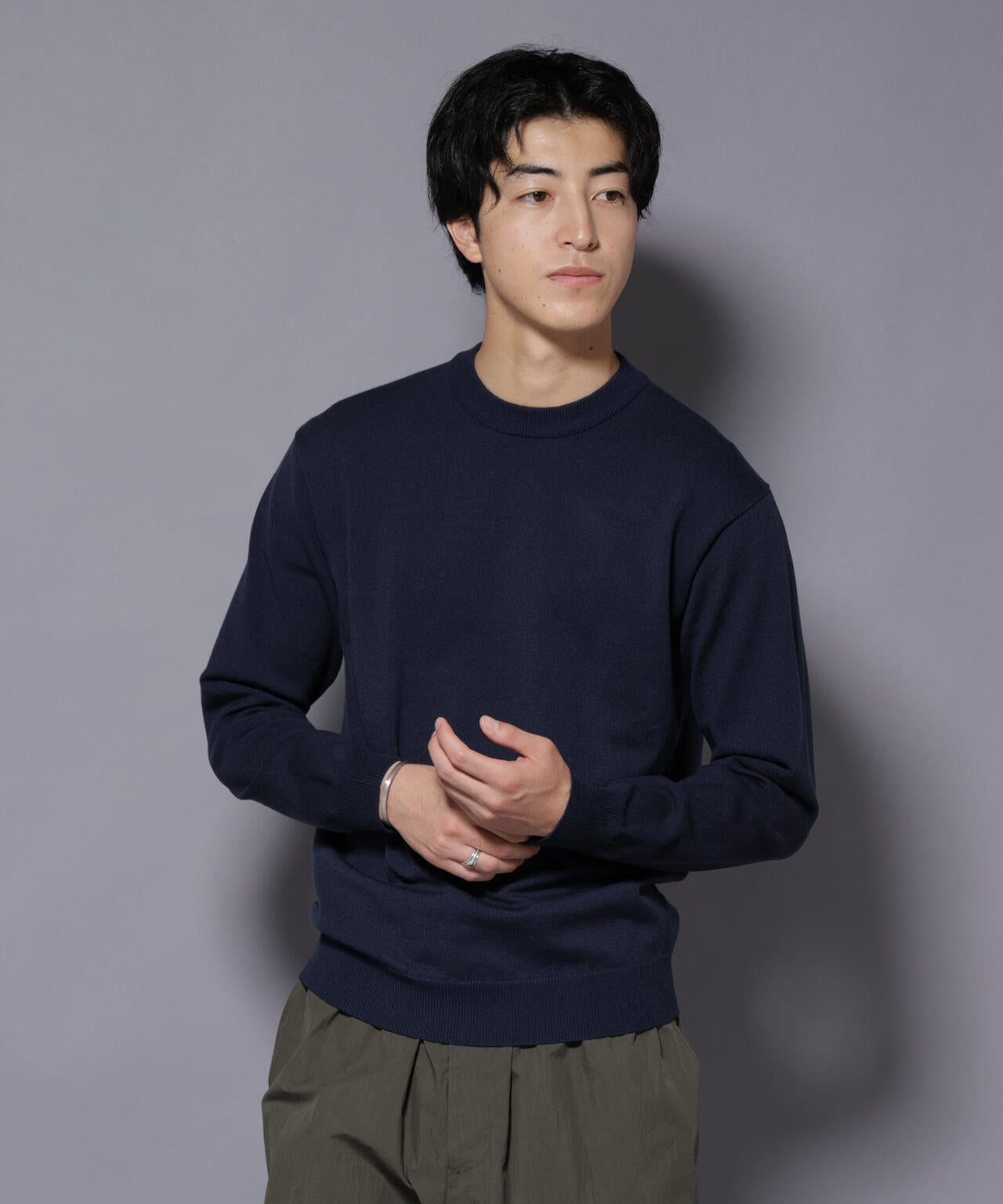 ダブルフェイスストレッチモックネックニット