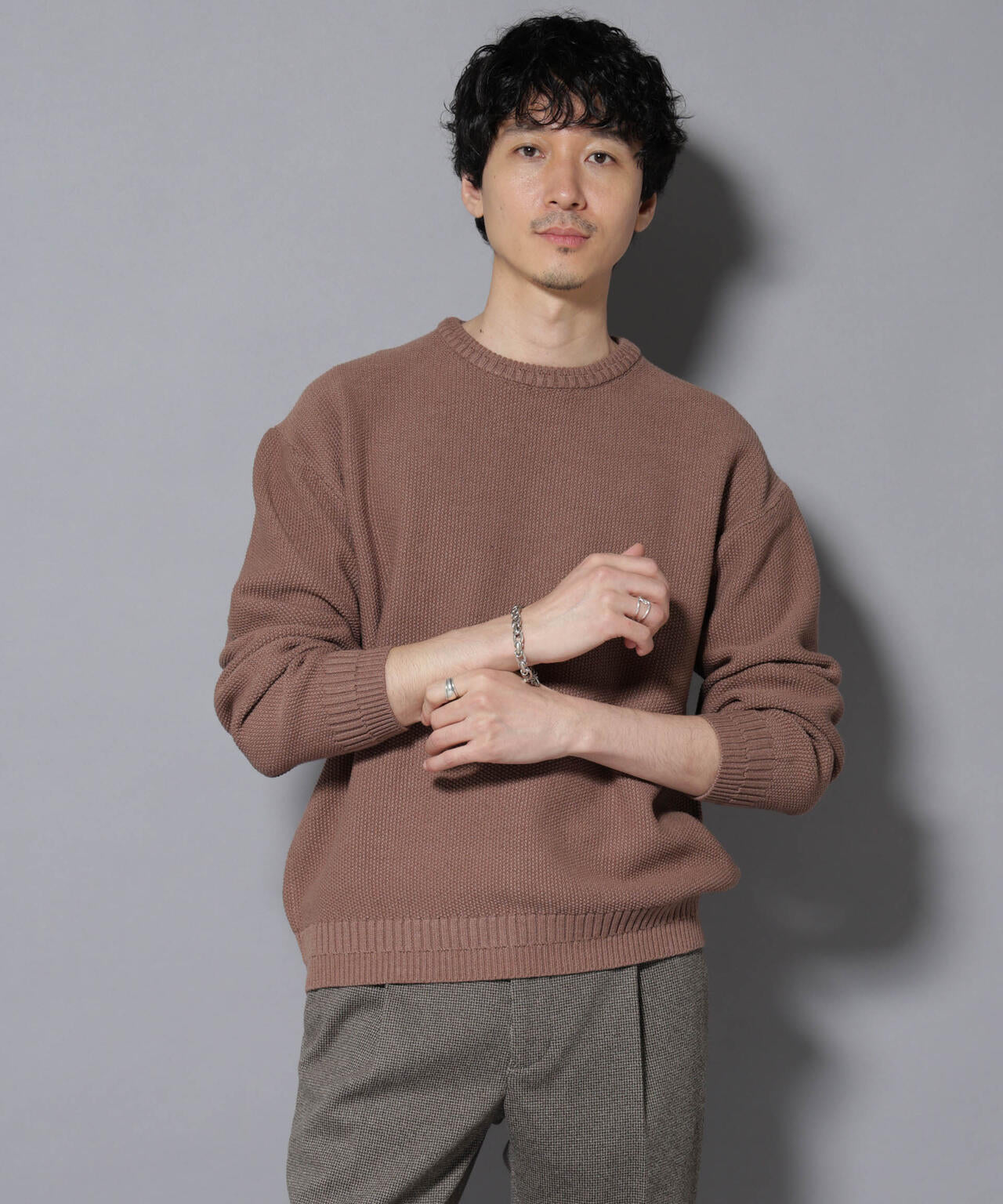 ナノユニバース（NANO universe）/コットンMIXバルキーカノコクルーネックニット コットンMIXバルキーカノコクルーネックニット