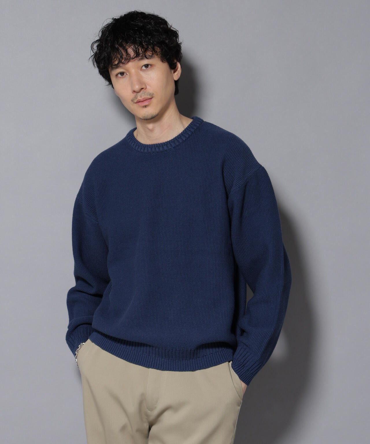 コットンMIXバルキーカノコクルーネックニット