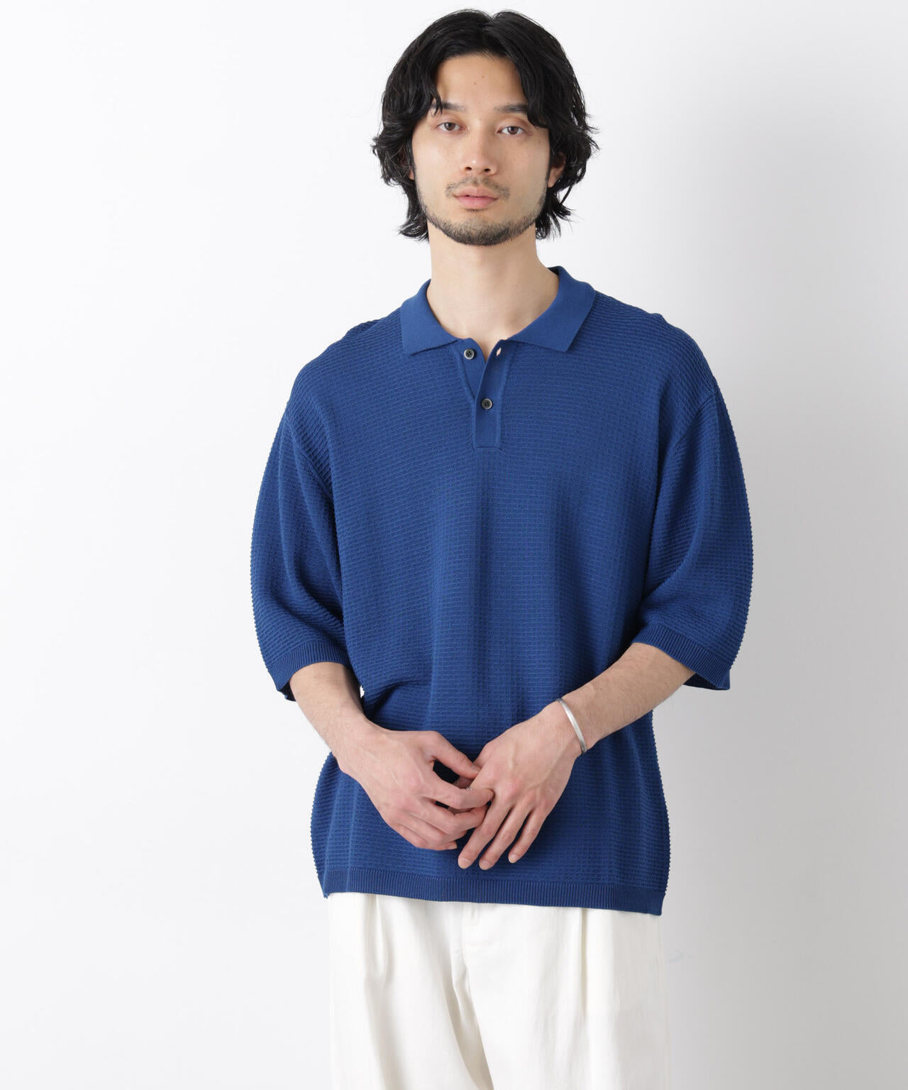 エアリードレープ ニットポロシャツ 半袖