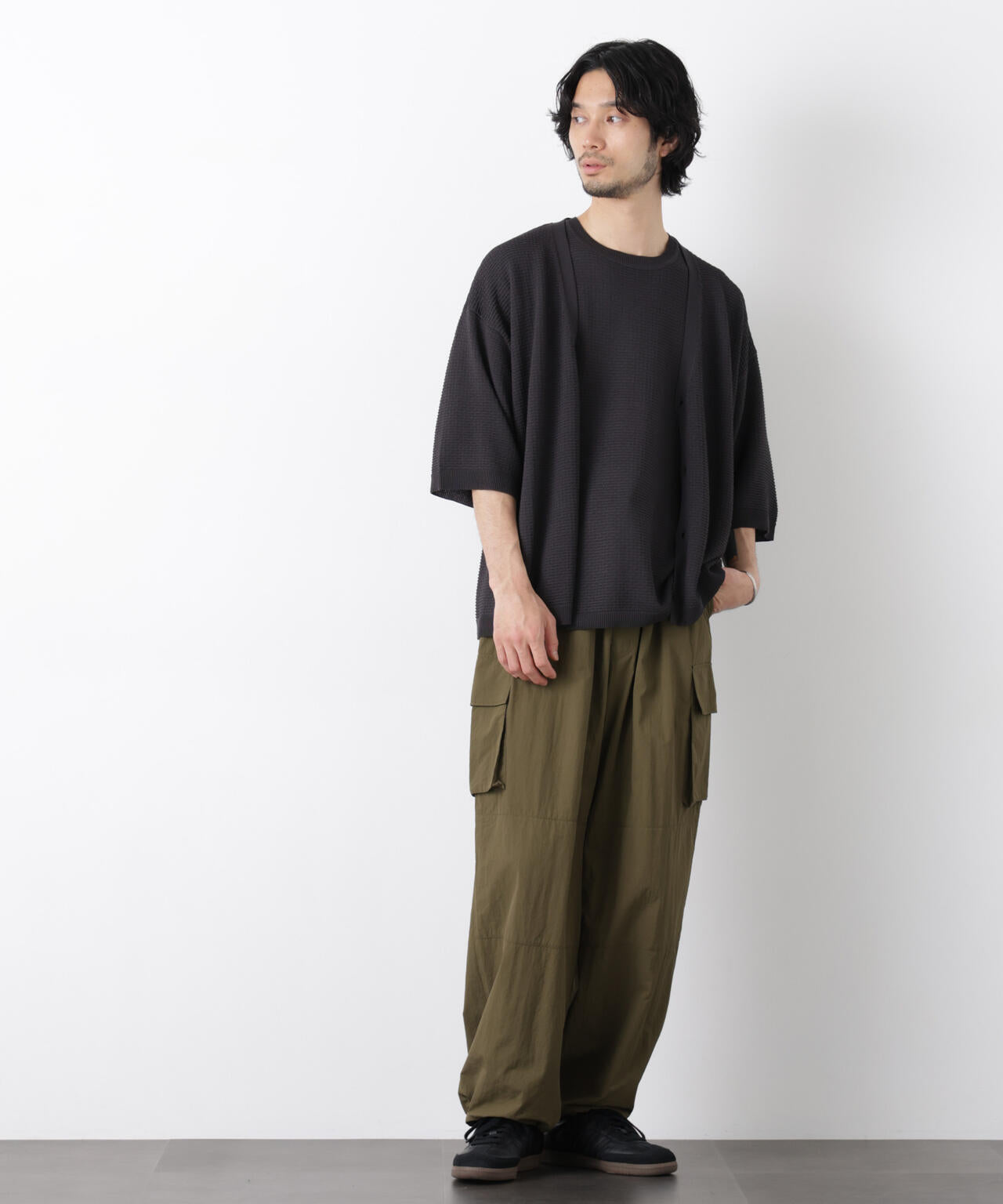 エアリードレープ ニットカーディガン 5分袖 6726122216